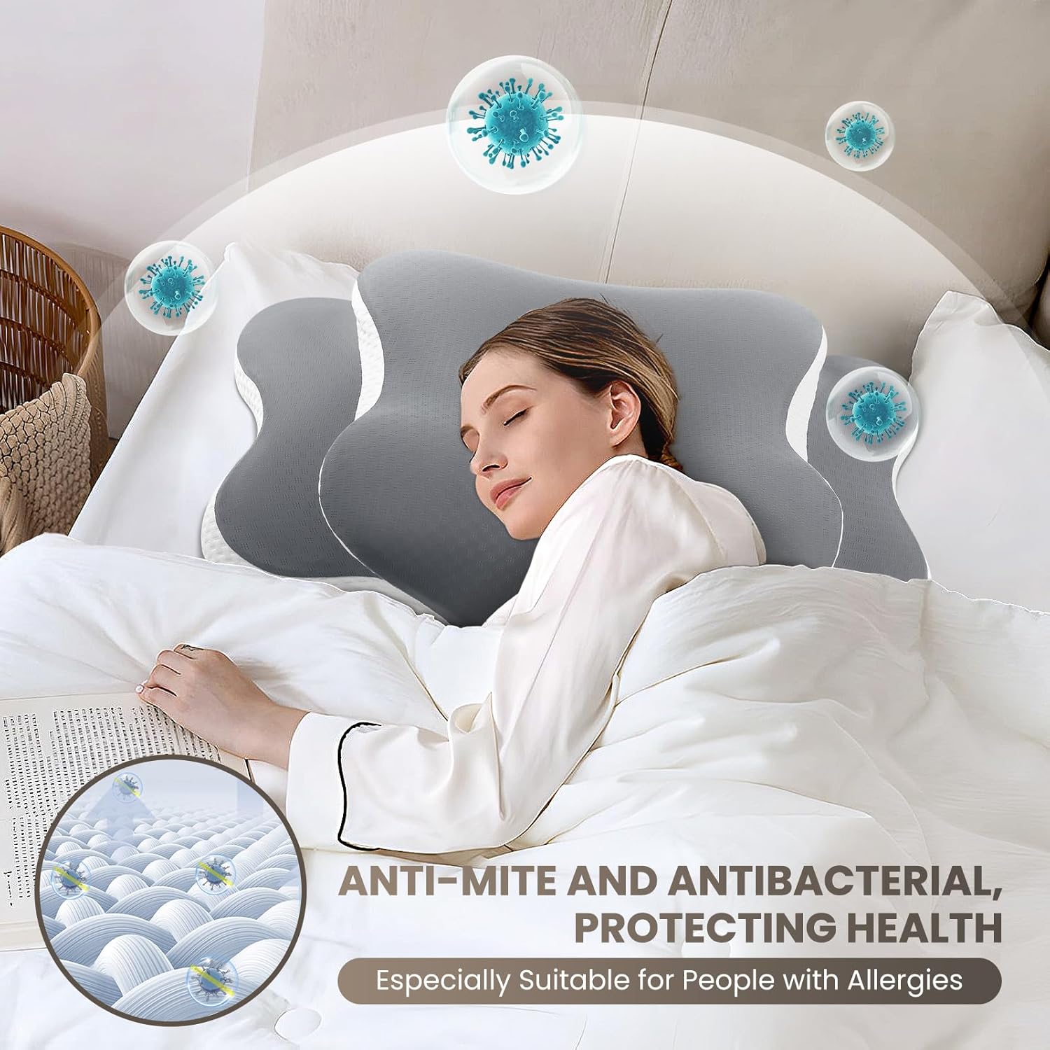 A-pce Cuscino Cervicale Ergonomico Ortopedico, Grigio - immagine 6