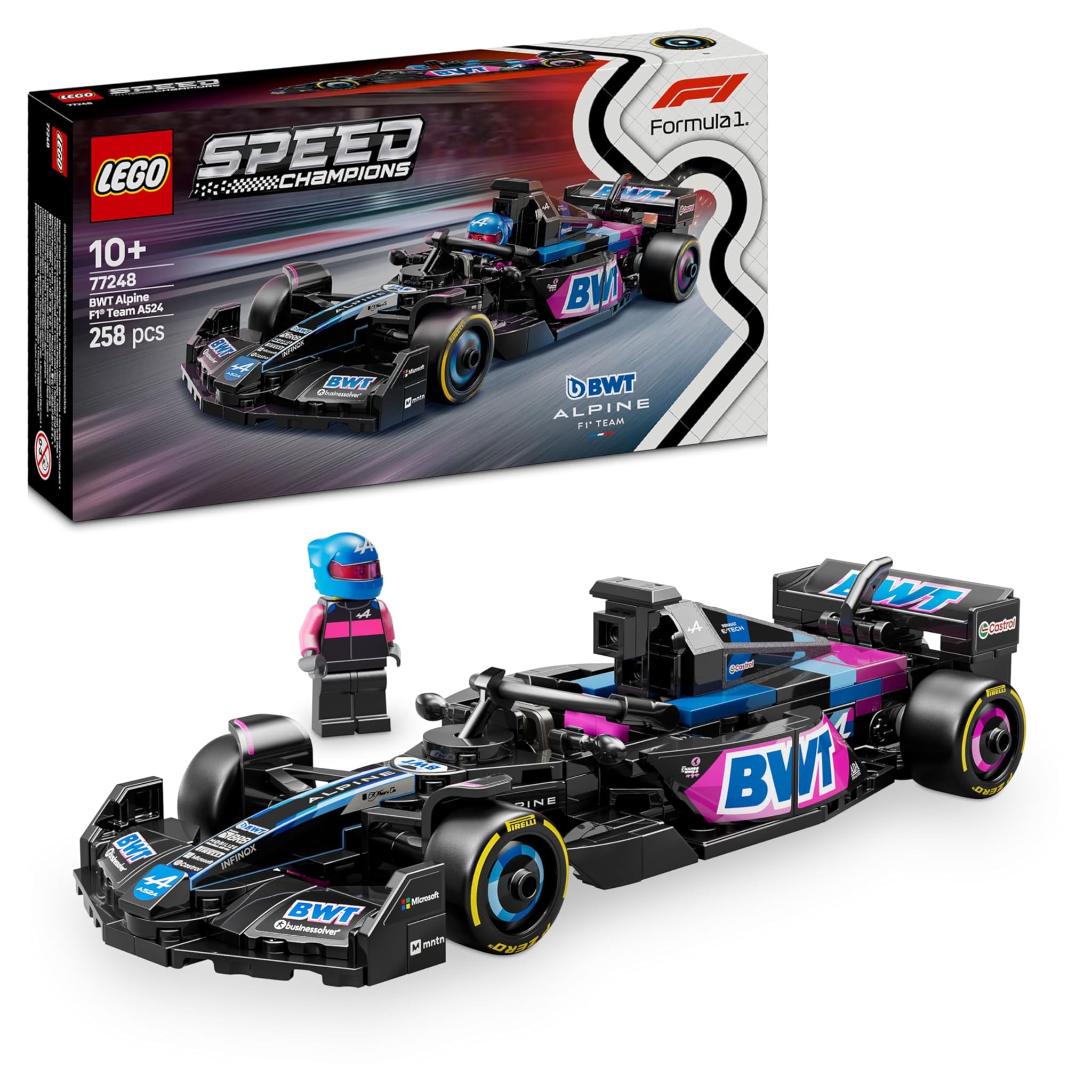 LEGO Speed Champions Auto da Corsa BWT Alpine F1 Team A524 Macchina Giocattolo da Collezione con Minifigure del Pilota, Modello per Bambini e Bambine da 10 Anni o per Adulti Fan della Formula 1 77248