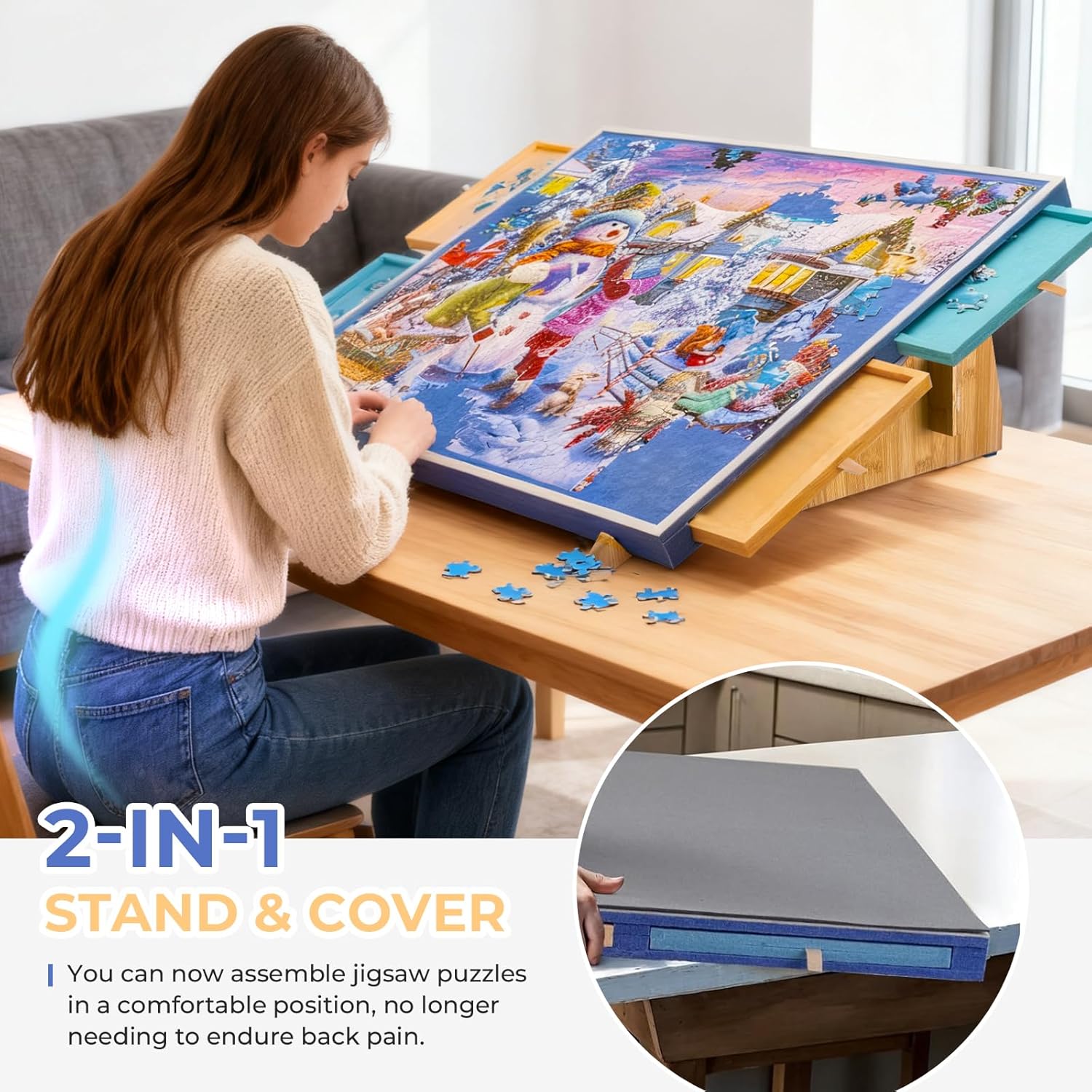 Porta Puzzle 1000 Pezzi con 4 Vassoi di Ordinamento - immagine 3