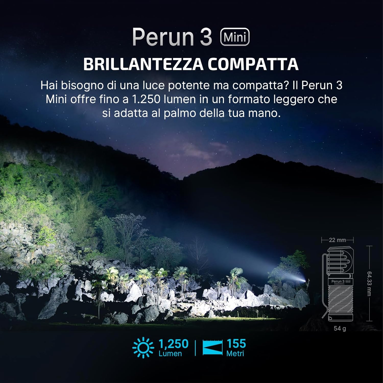 OLIGHT Perun 3 Mini Torcia Frontale Ricaricabile 1250 Lumen, Nero - immagine 2