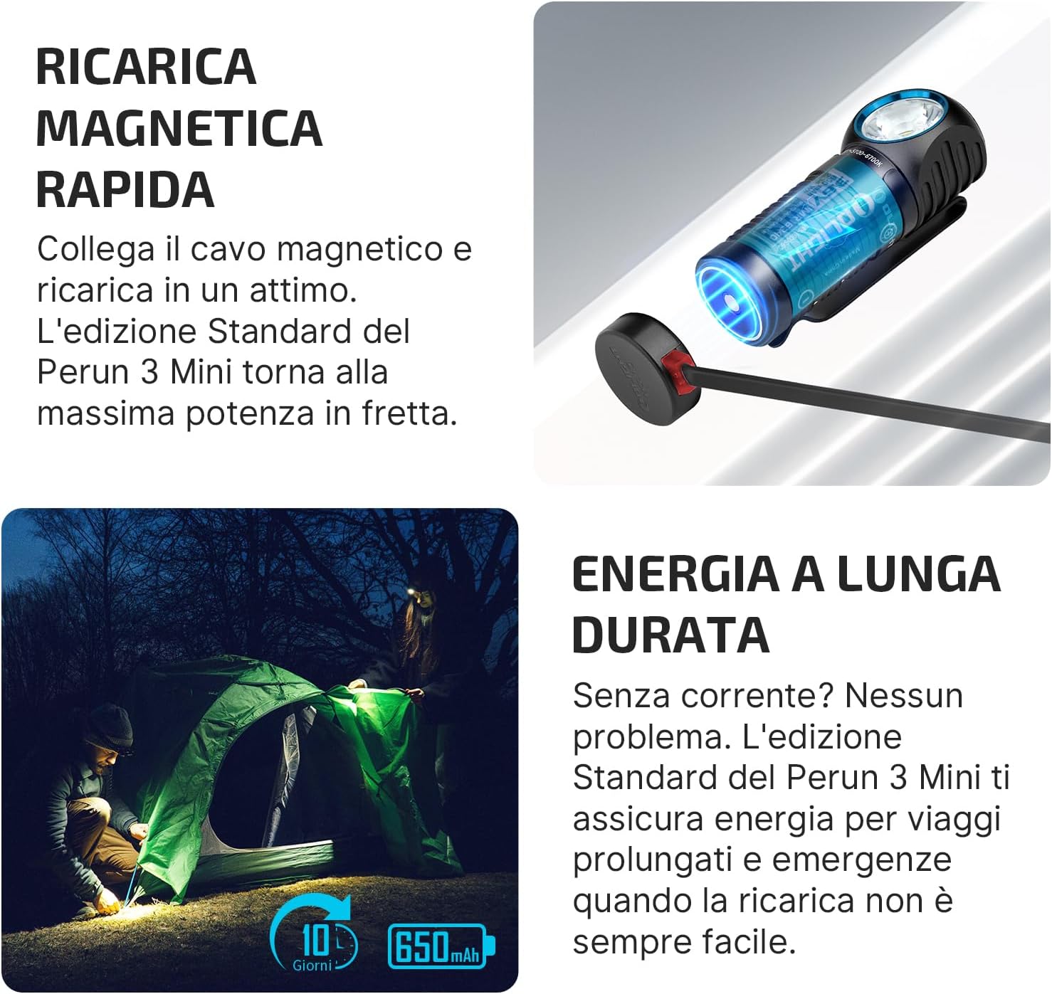 OLIGHT Perun 3 Mini Torcia Frontale Ricaricabile 1250 Lumen, Nero - immagine 5