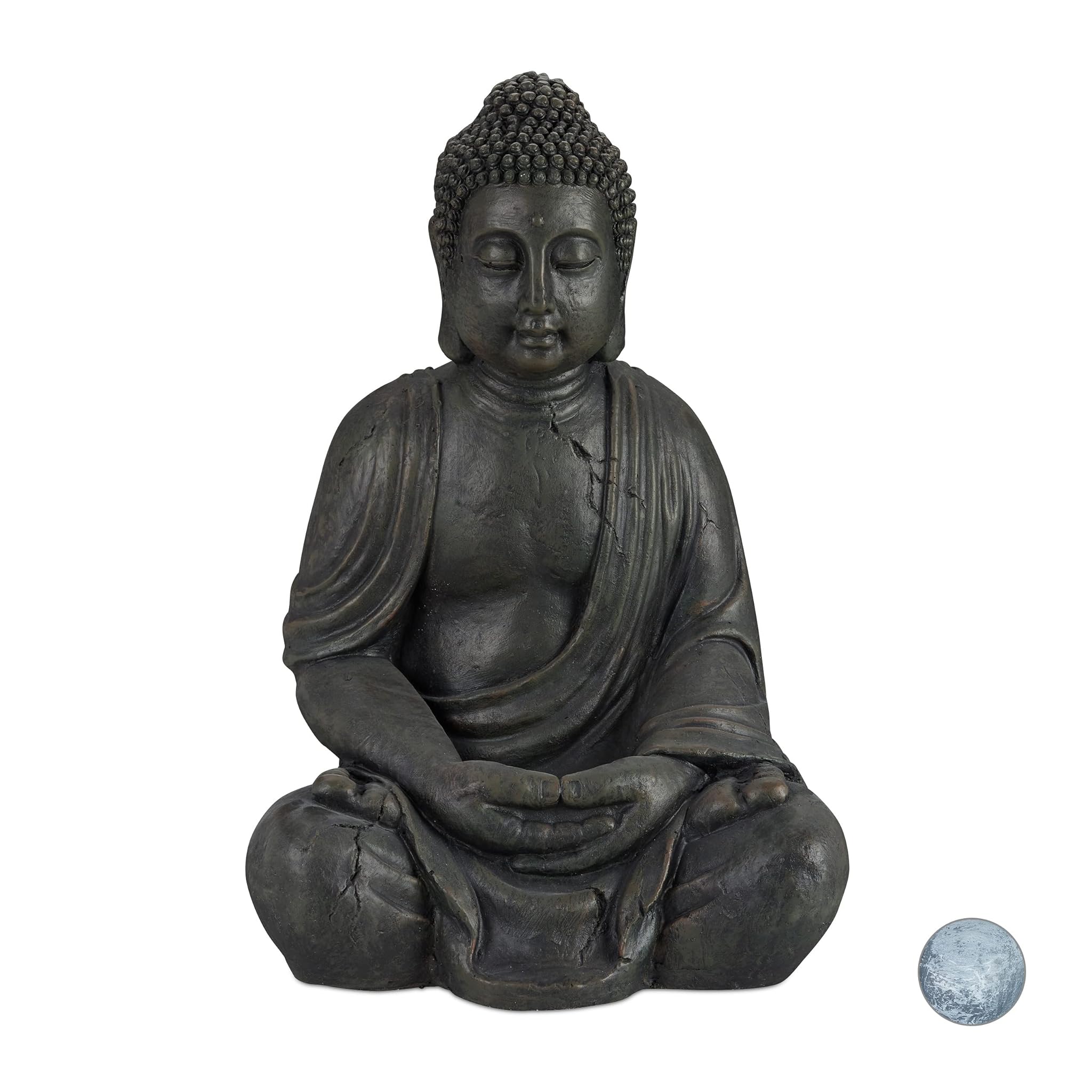 Relaxdays Statua Buddha Seduto XL 70cm, Grigio Scuro