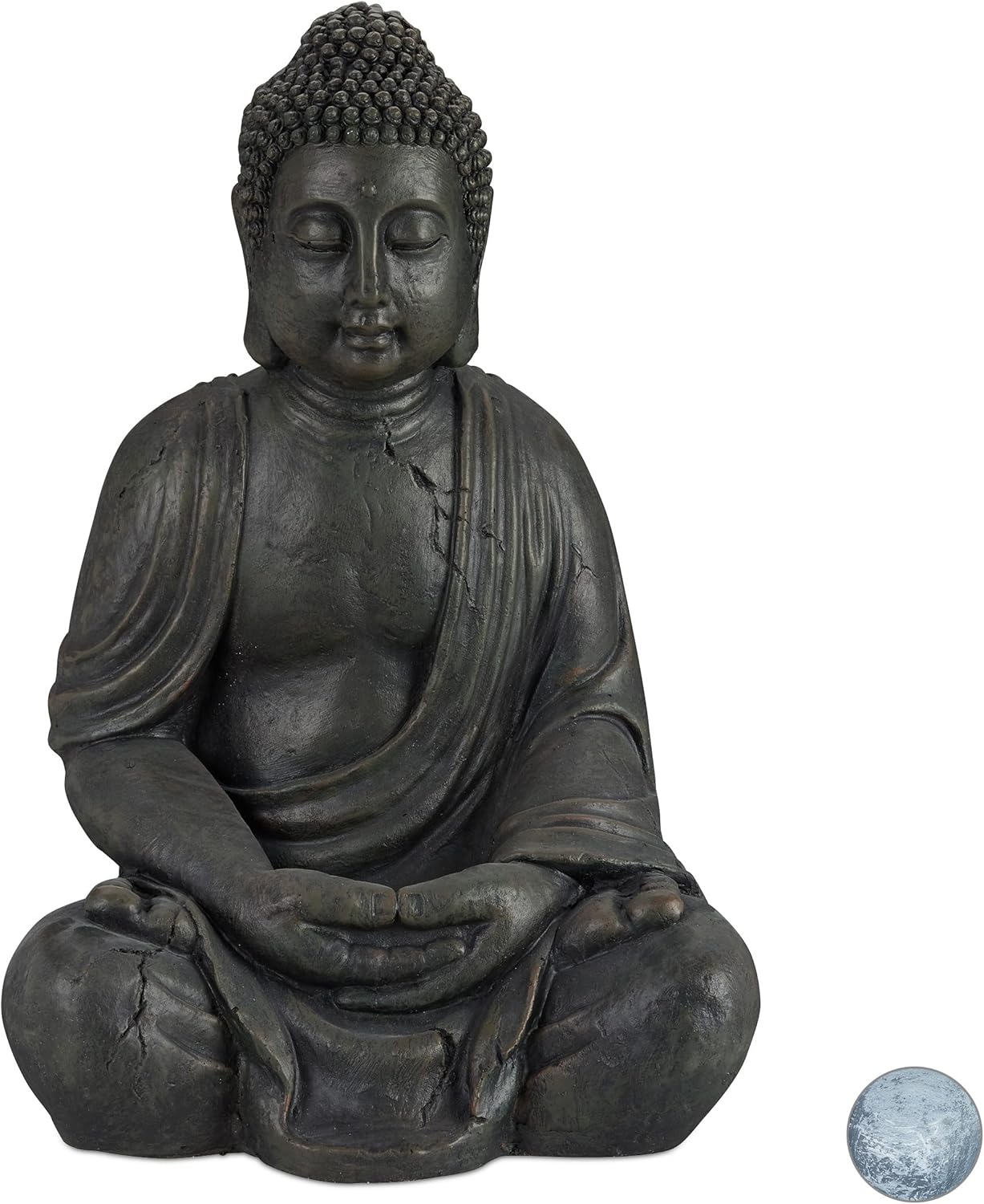 Relaxdays Statua Buddha Seduto XL 70cm, Grigio Scuro - immagine 1