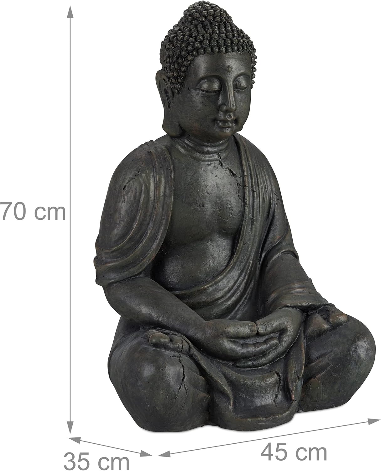 Relaxdays Statua Buddha Seduto XL 70cm, Grigio Scuro - immagine 4