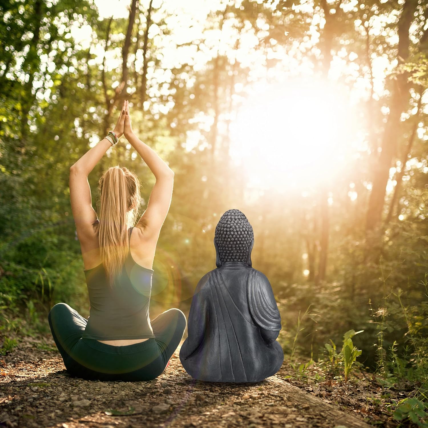 Relaxdays Statua Buddha Seduto XL 70cm, Grigio Scuro - immagine 5