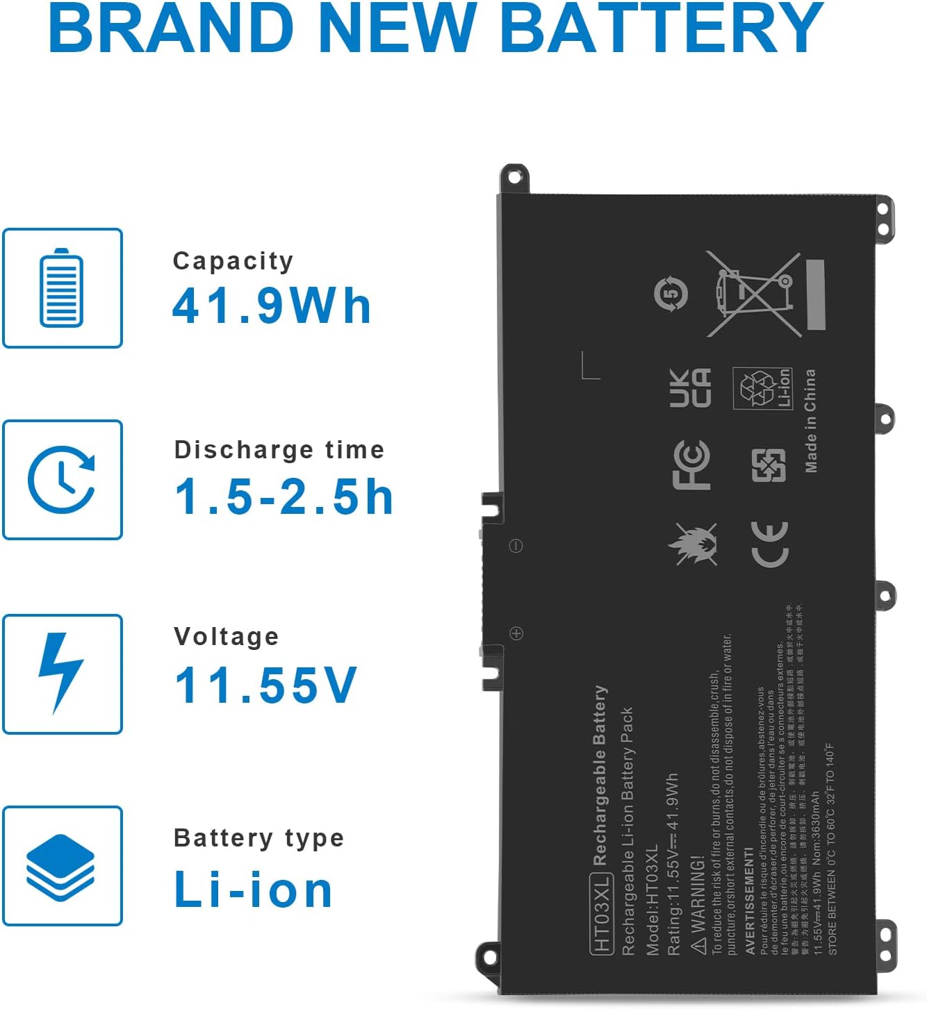 Asuncell HT03XL Batteria per PC Portatile 11.55V/41.9Wh - immagine 4