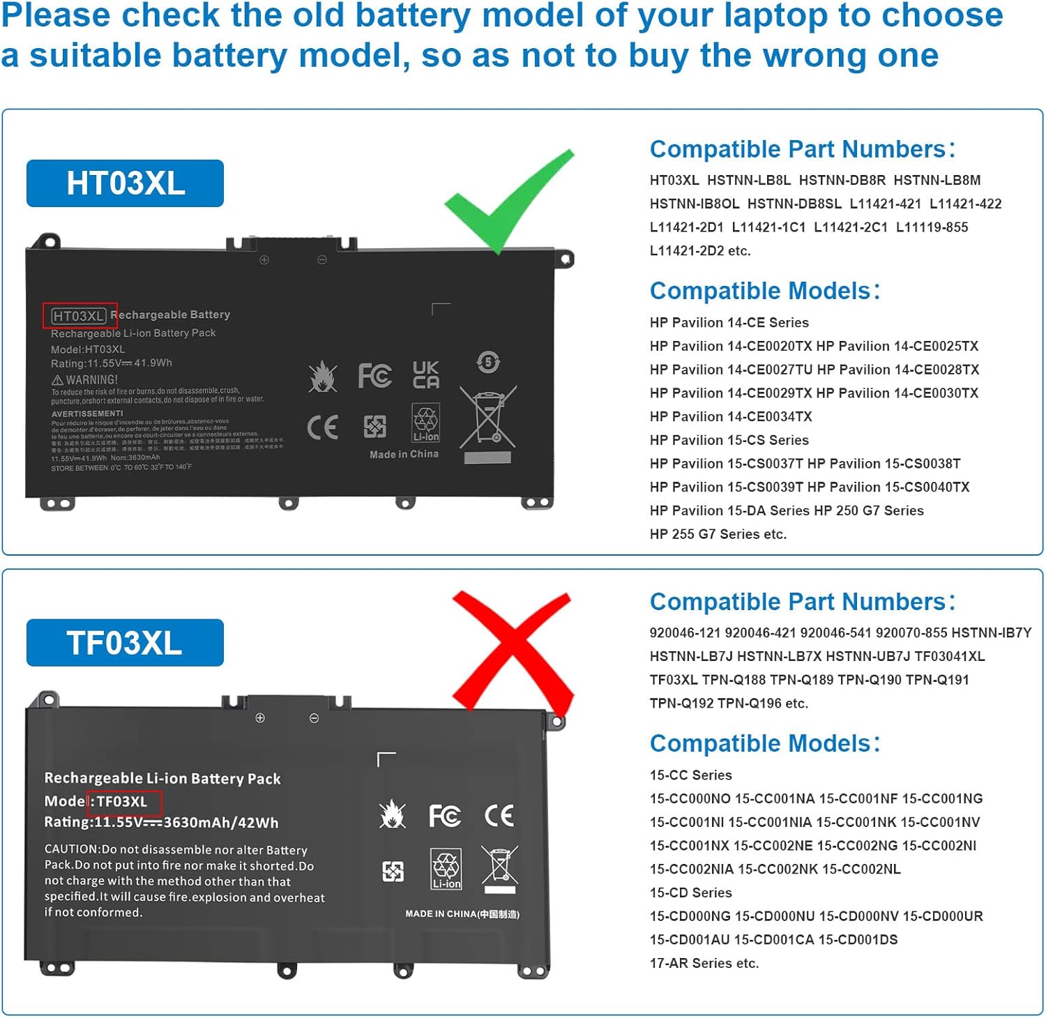 Asuncell HT03XL Batteria per PC Portatile 11.55V/41.9Wh - immagine 6