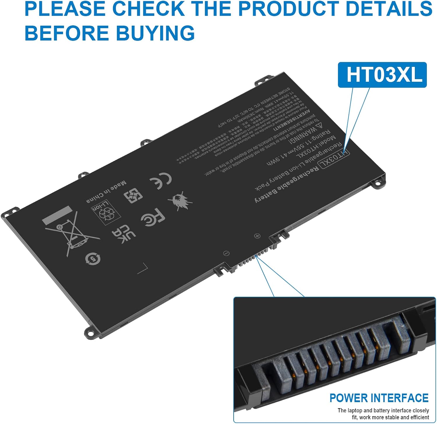 Asuncell HT03XL Batteria per PC Portatile 11.55V/41.9Wh - immagine 7