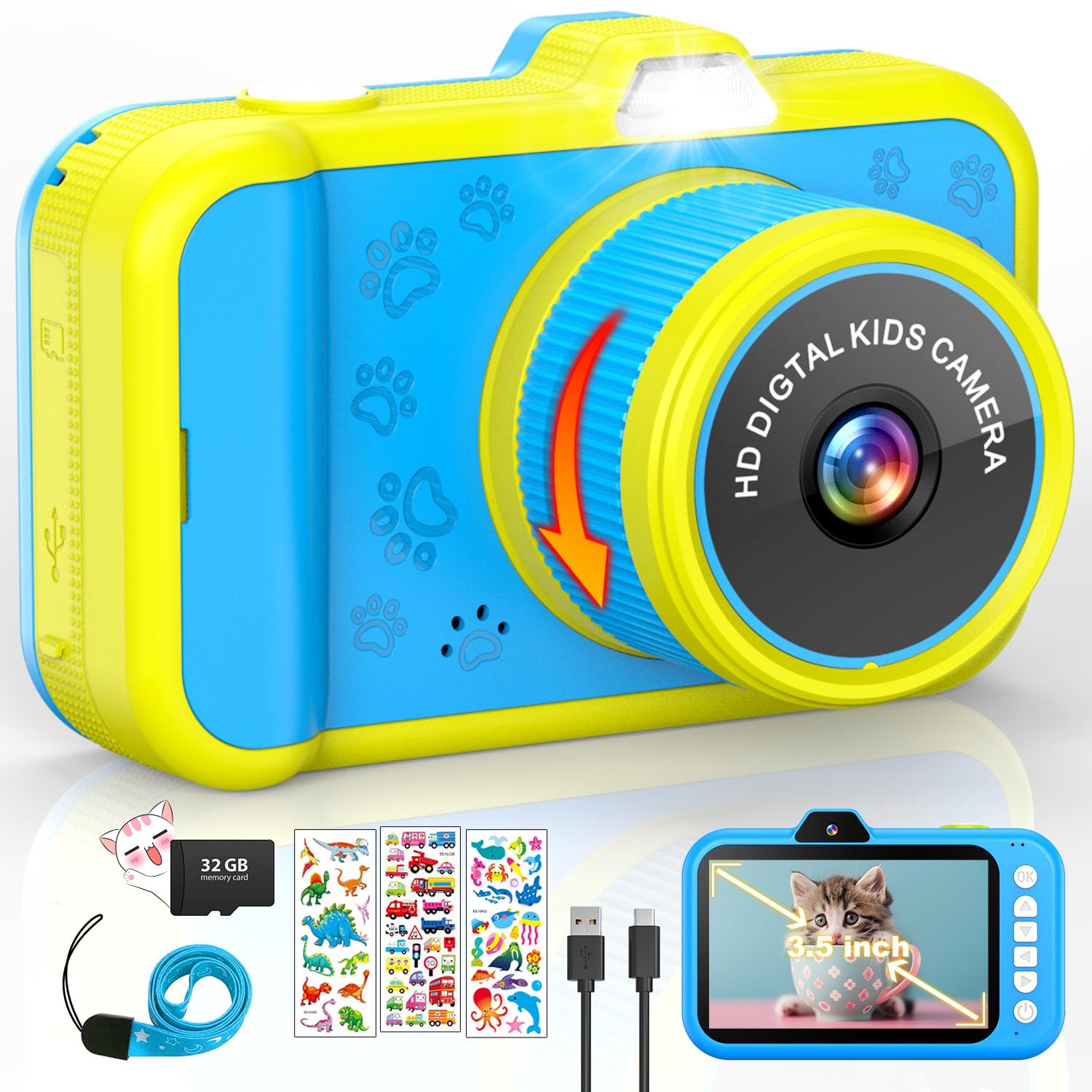 Macchina Fotografica Bambini 3,5" Display Blu