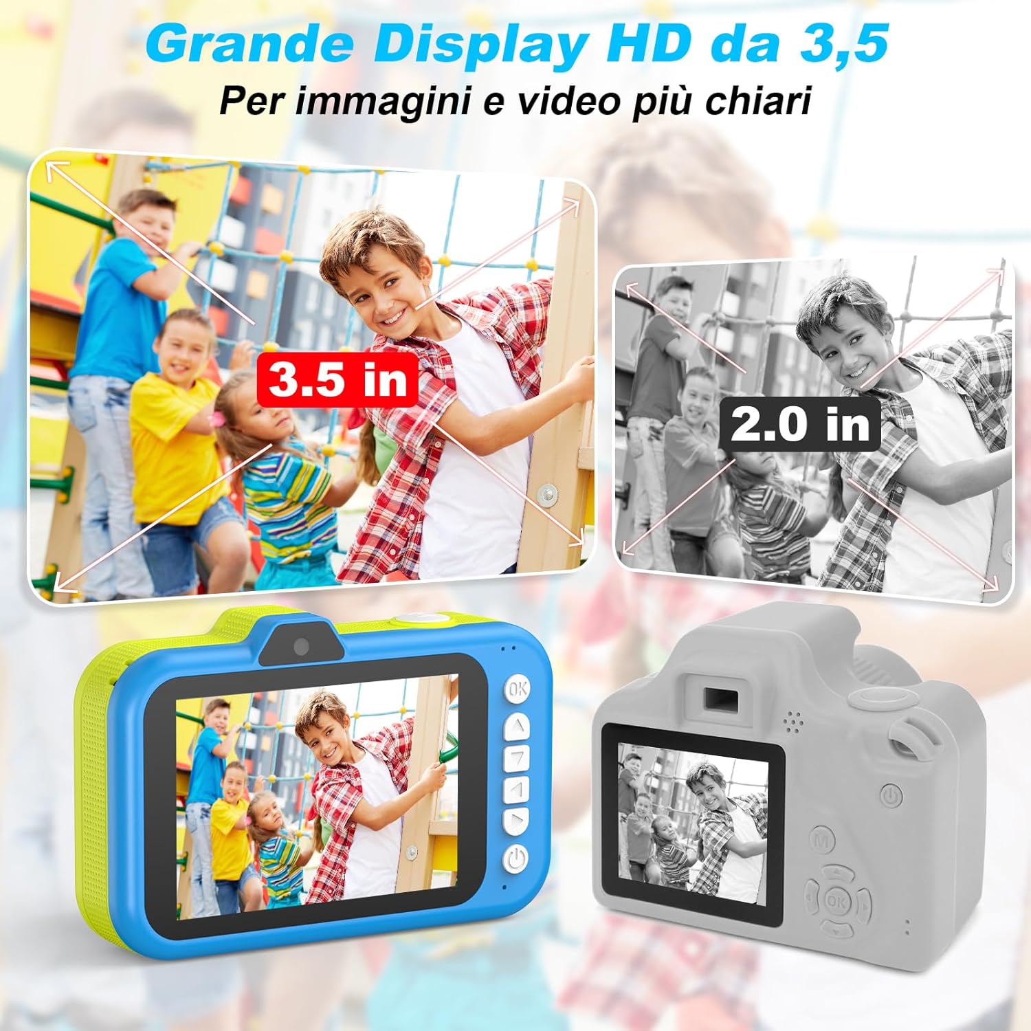 Macchina Fotografica Bambini 3,5" Display Blu - immagine 2