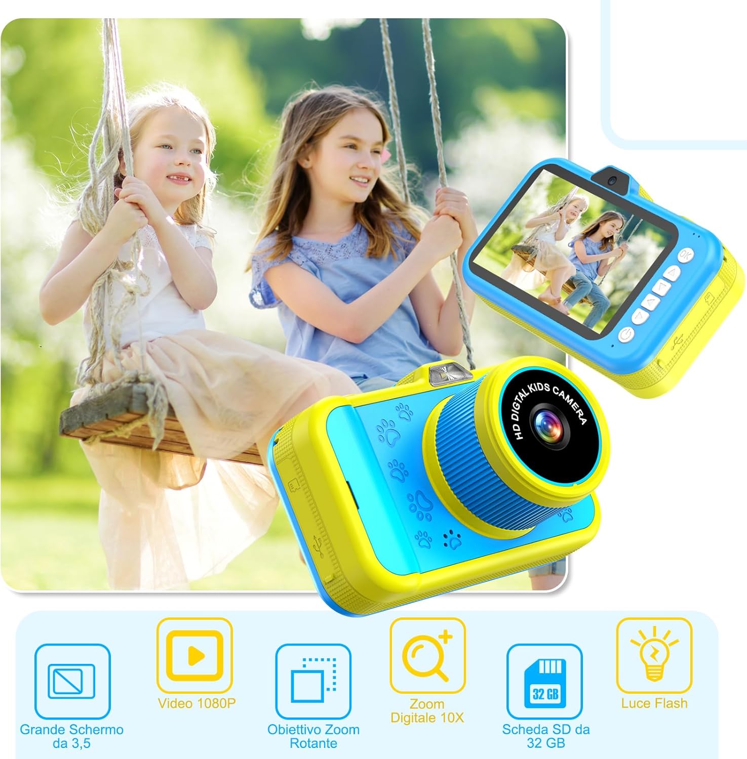 Macchina Fotografica Bambini 3,5" Display Blu - immagine 3