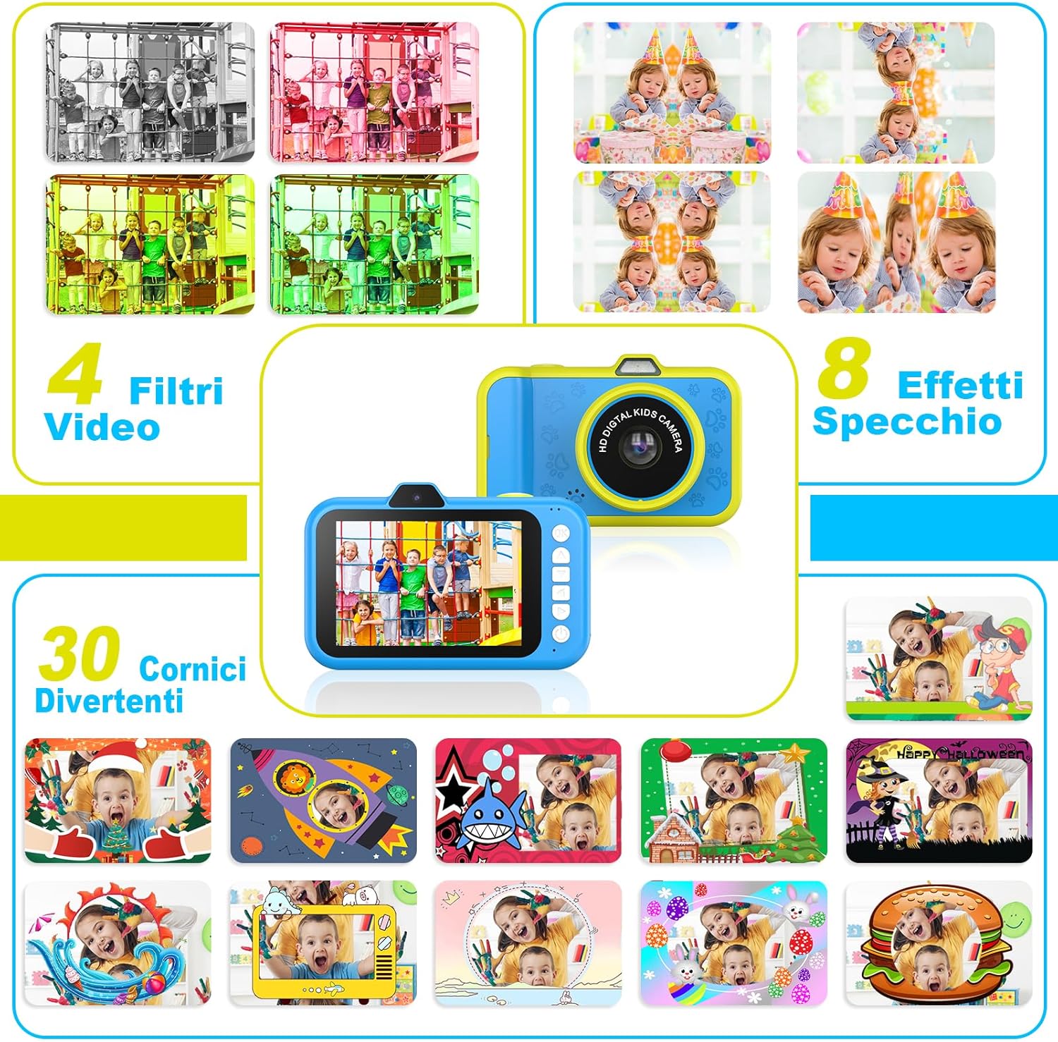 Macchina Fotografica Bambini 3,5" Display Blu - immagine 8