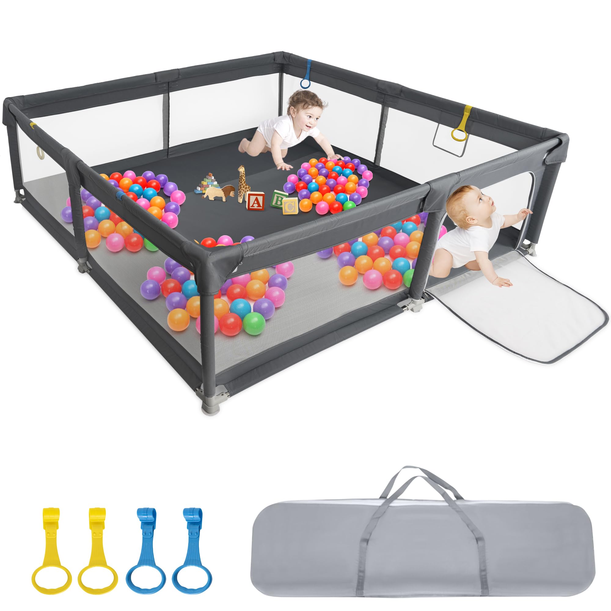 Ouutmee Box Grande per Bambini 200x200 cm, Grigio e Nero
