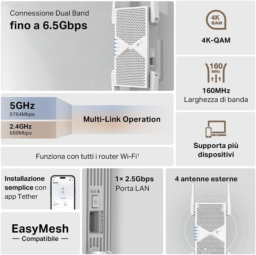 Tp-link RE405BE - Ripetitore WiFi 7 Dual-Band BE6500Mbps - immagine 2