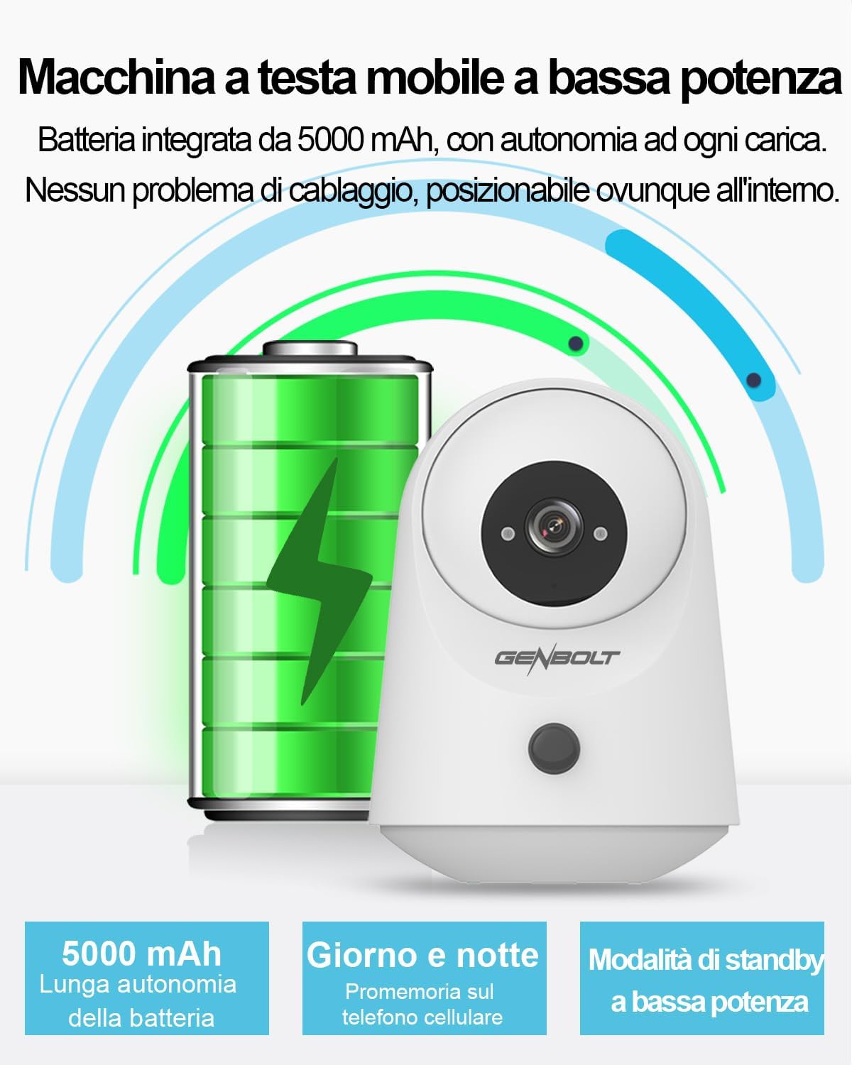 Genbolt 2K Telecamera WIFI Interno 5000mAh - immagine 2