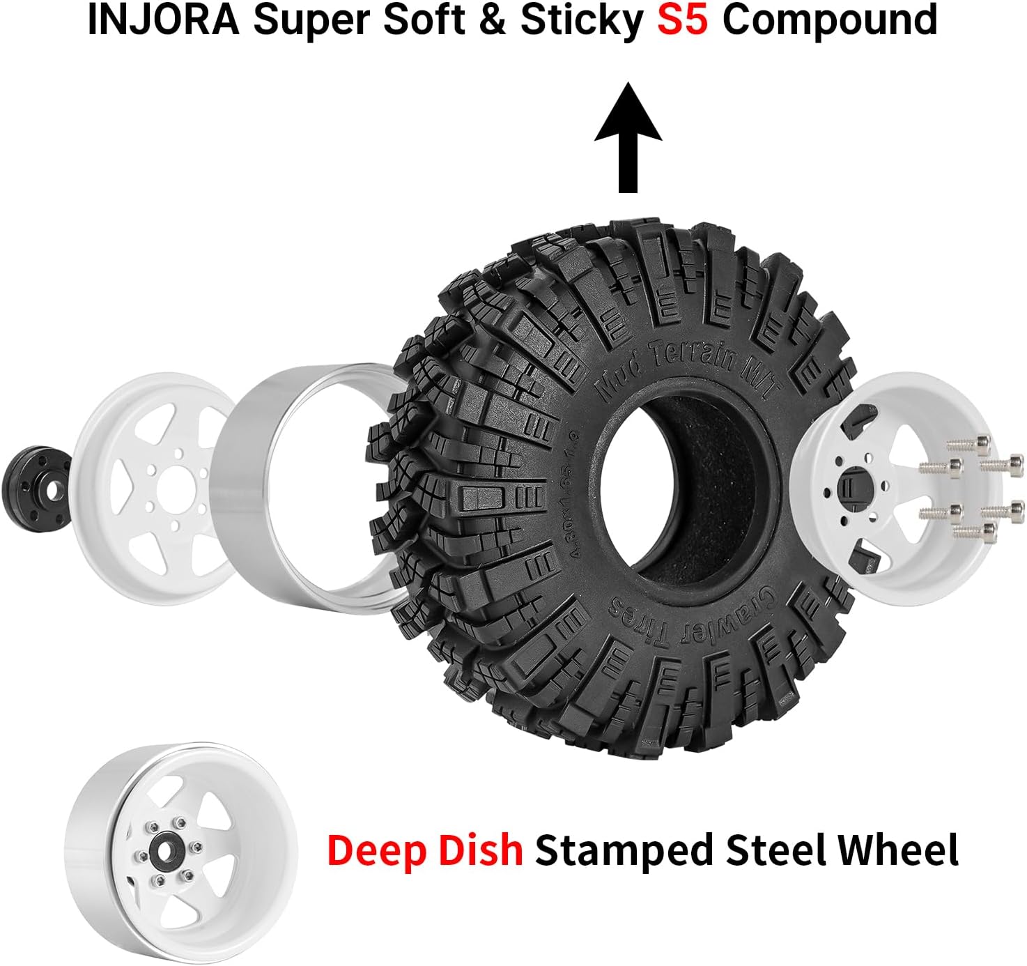 INJORA 1,9 Pneumatici Fango Offset -8.9mm Beadlock, Bianco - immagine 2