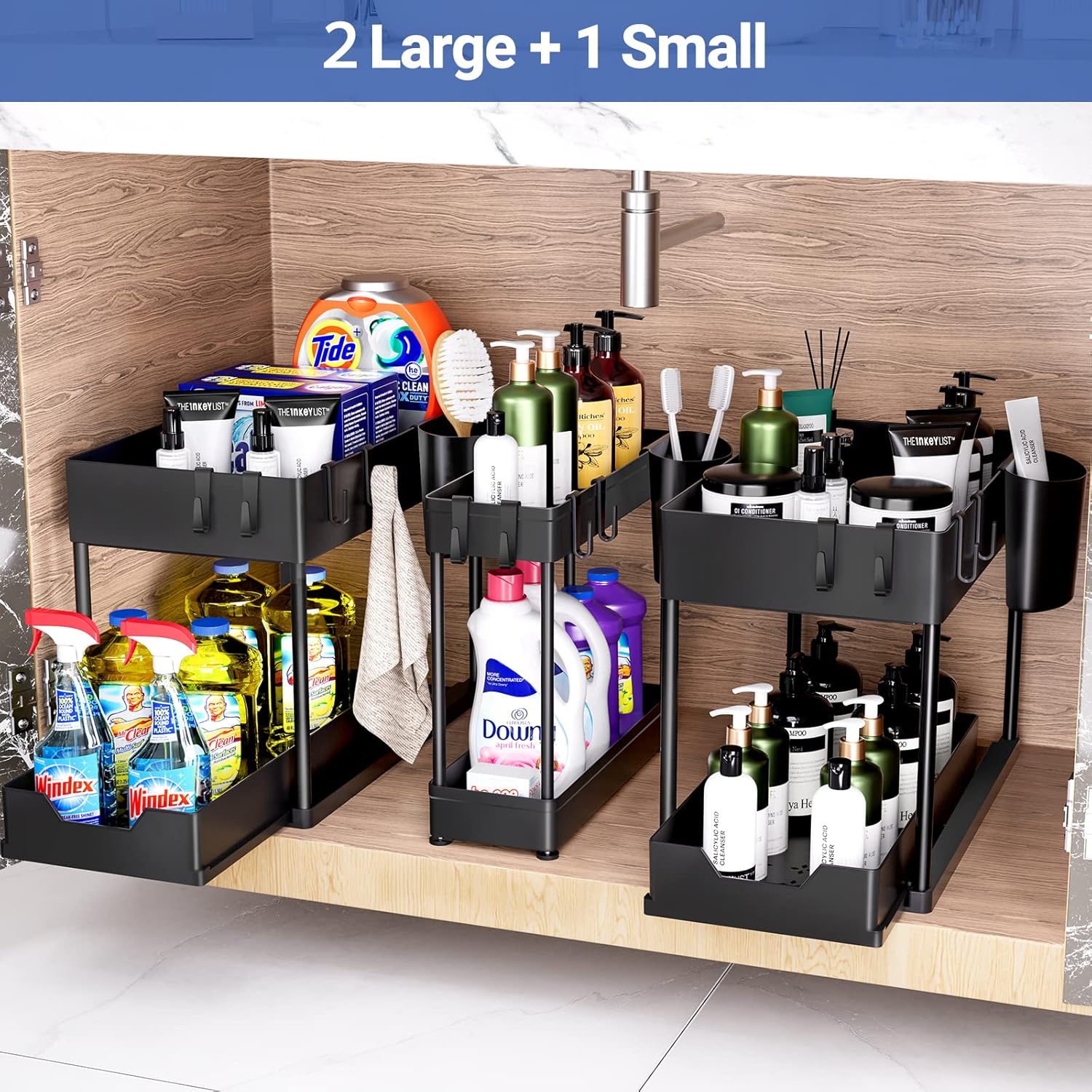 Puricon Organizer Sottolavello Cucina 3 Pezzi, Nero - immagine 2