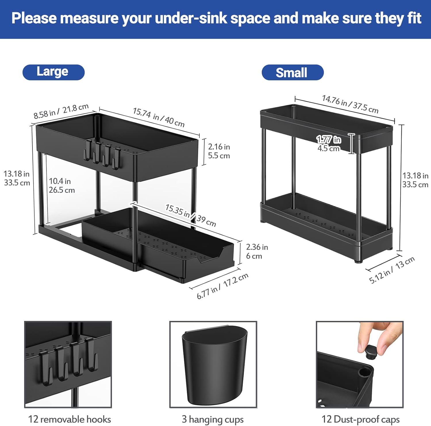 Puricon Organizer Sottolavello Cucina 3 Pezzi, Nero - immagine 4