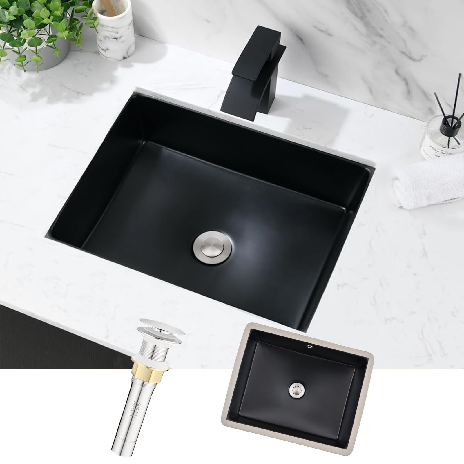 Lavandino Bagno Rettangolare Nero in Ceramica Moderna