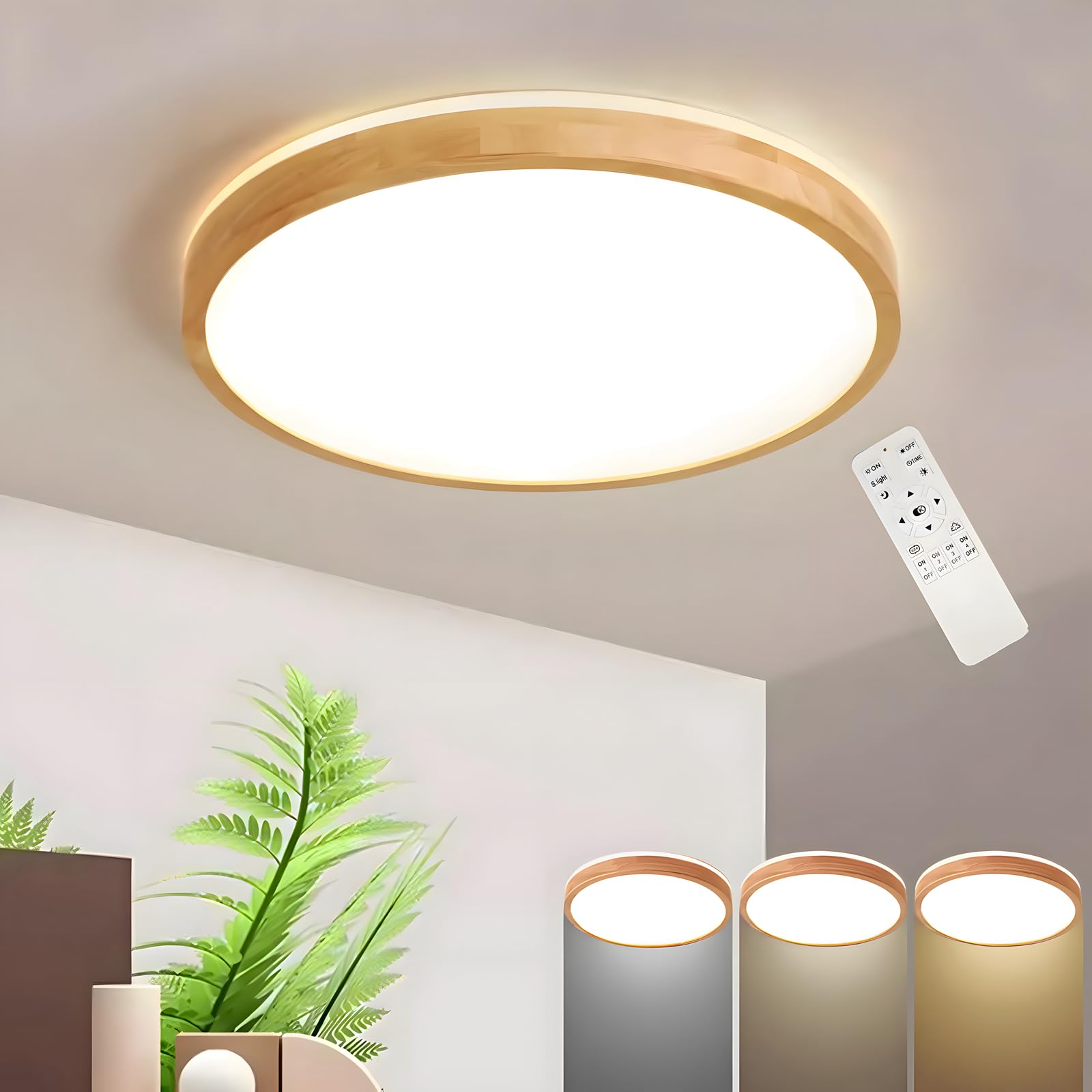 Wayluoung Plafoniera LED in Legno Ø50cm 36W