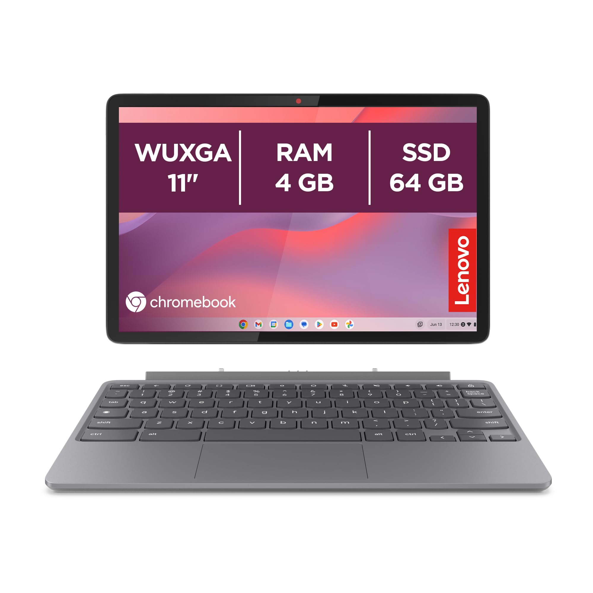 Lenovo Duet Chromebook 11” FHD+ (1920x1200), MediaTek Kompanio 838, RAM 4GB, Memoria 64GB, Schermo Touch, Chrome OS, Folio Stand e Tastiera inclusi, Compatibile con Microsoft 365