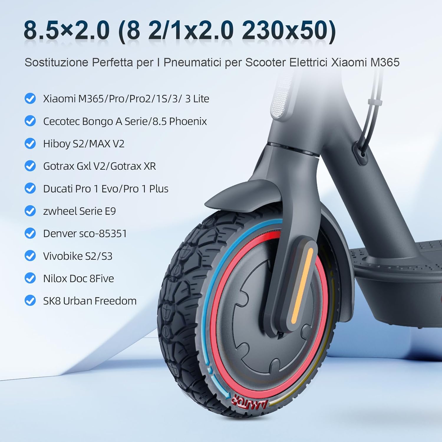 Pneumatico Pieno 8,5x2,0 (230x50) per Xiaomi M365 (2 pezzi) - immagine 3