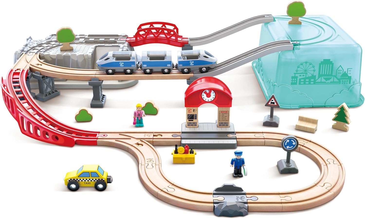 Hape Set Treno in Città con Binari e Personaggi - immagine 1