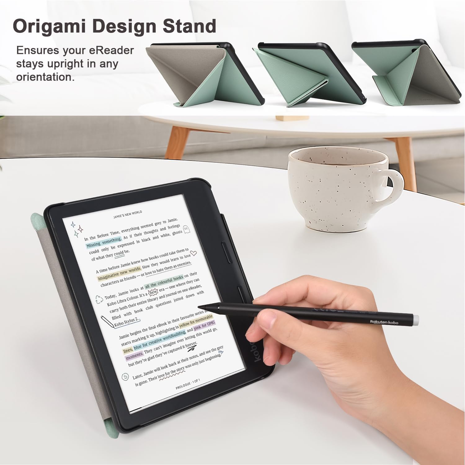 Tenano Custodia per Kobo Libra Colour, Verde Agave - immagine 4