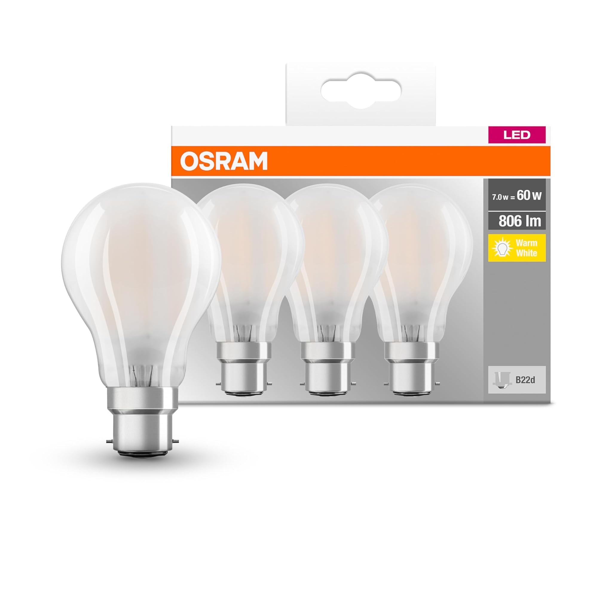 Osram Lampadine LED Goccia 7W, Attacco B22d, Confezione da 3