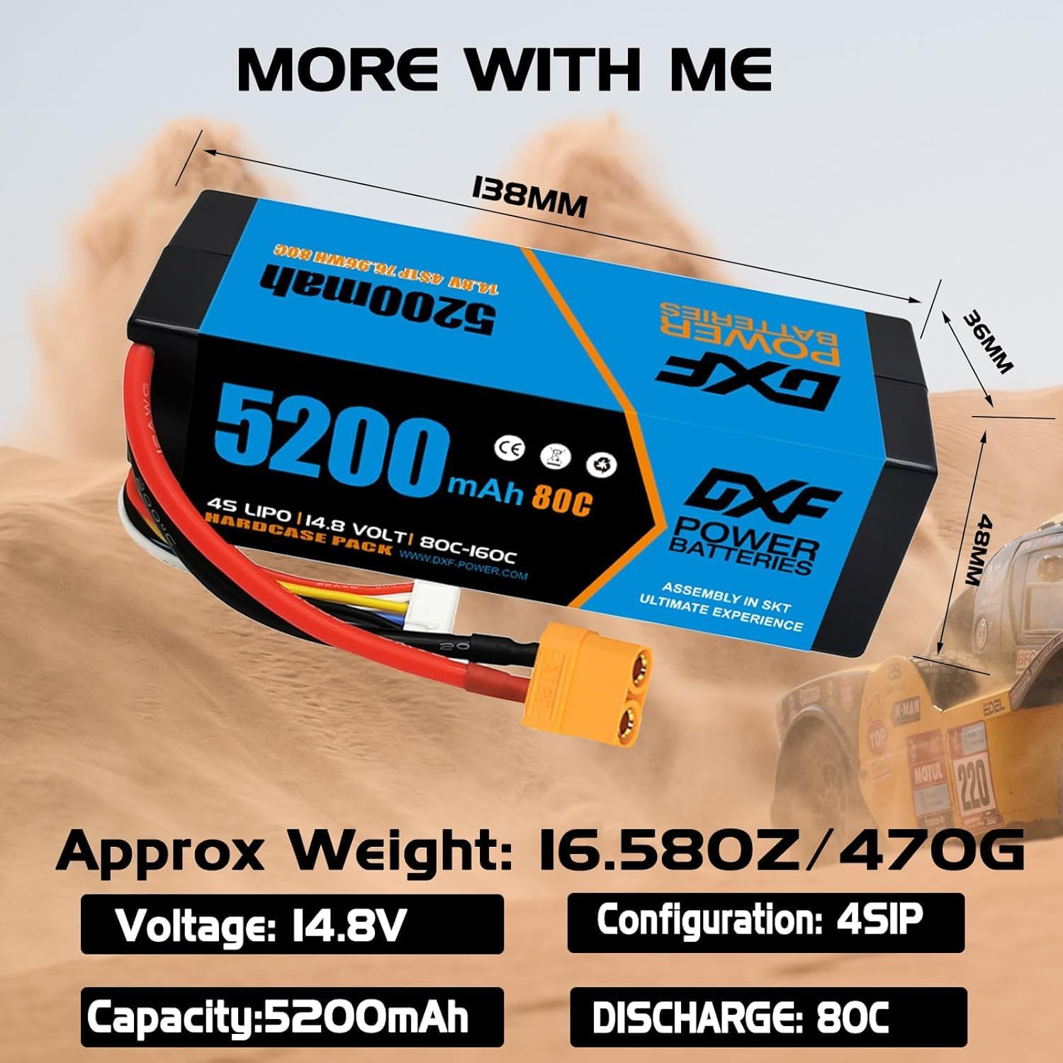 Dxf 4 Batterie Lipo 5200mAh 80C 4S con Spina XT90 - immagine 2