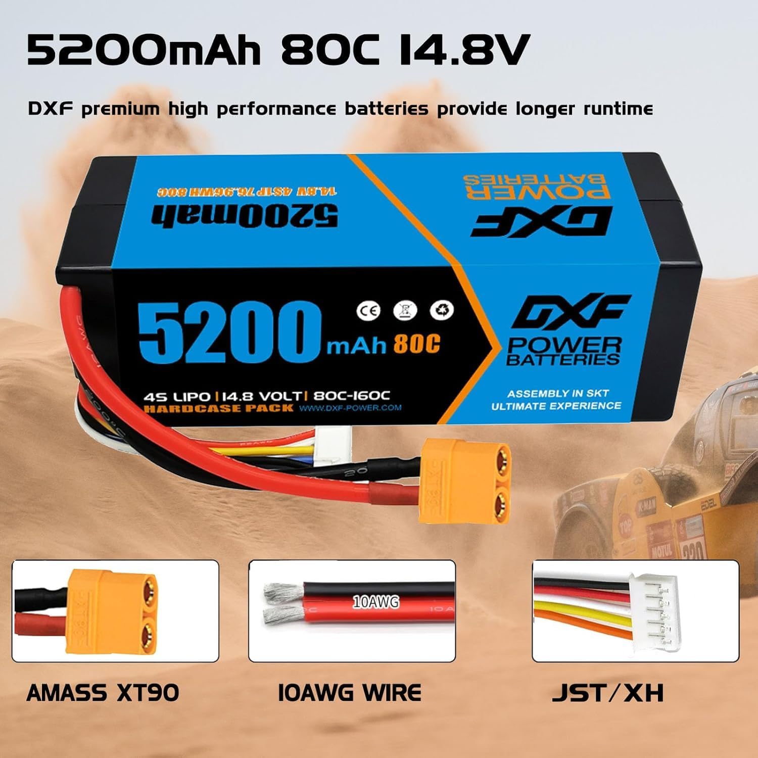 Dxf 4 Batterie Lipo 5200mAh 80C 4S con Spina XT90 - immagine 3