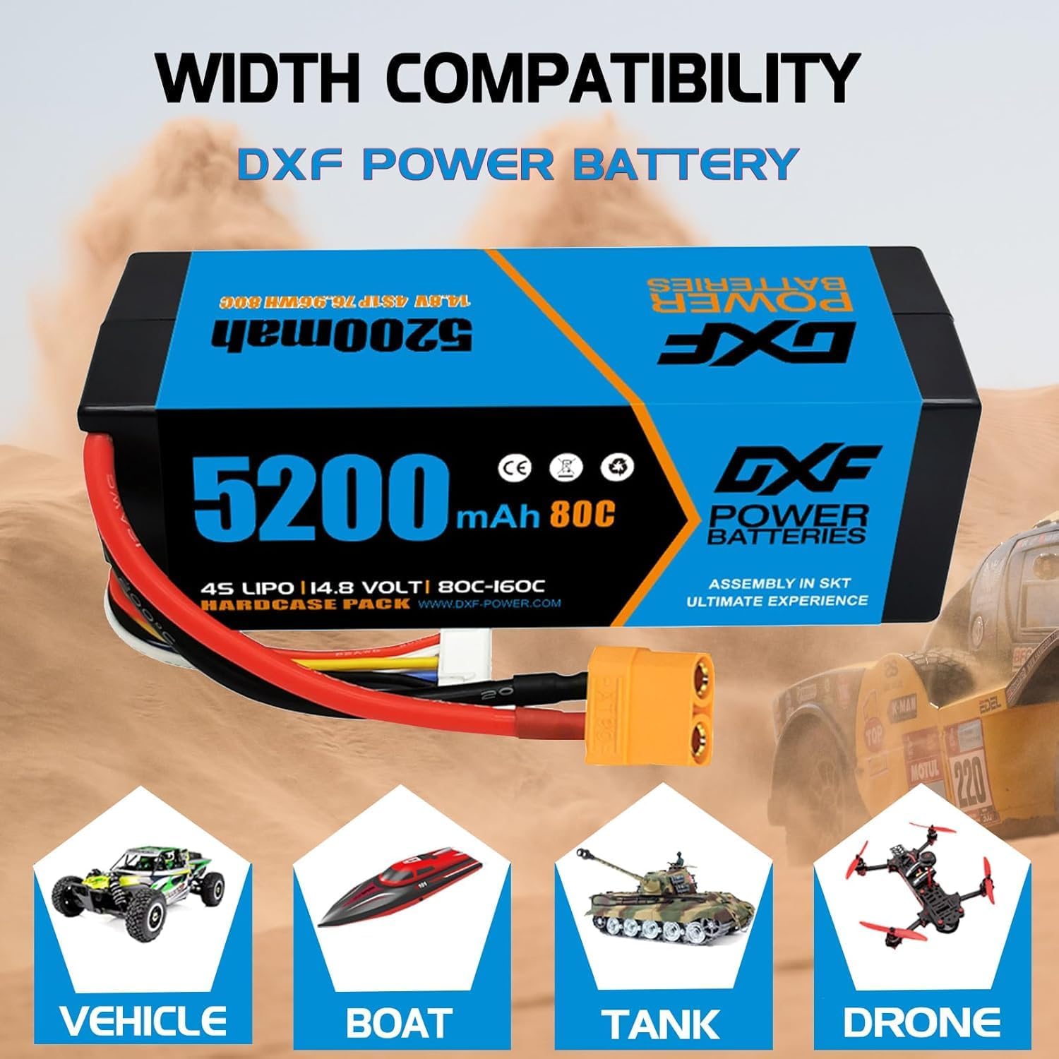 Dxf 4 Batterie Lipo 5200mAh 80C 4S con Spina XT90 - immagine 4