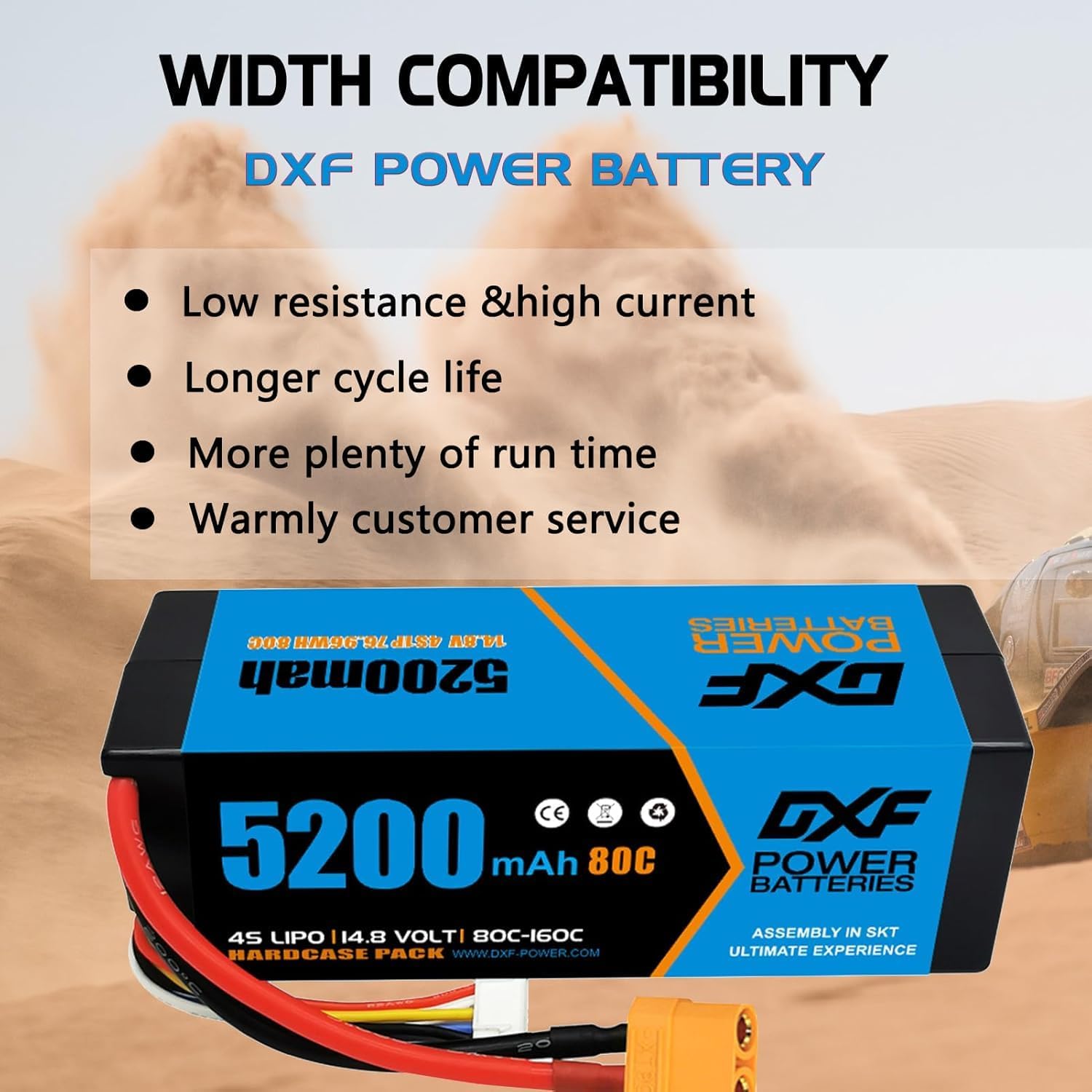Dxf 4 Batterie Lipo 5200mAh 80C 4S con Spina XT90 - immagine 5