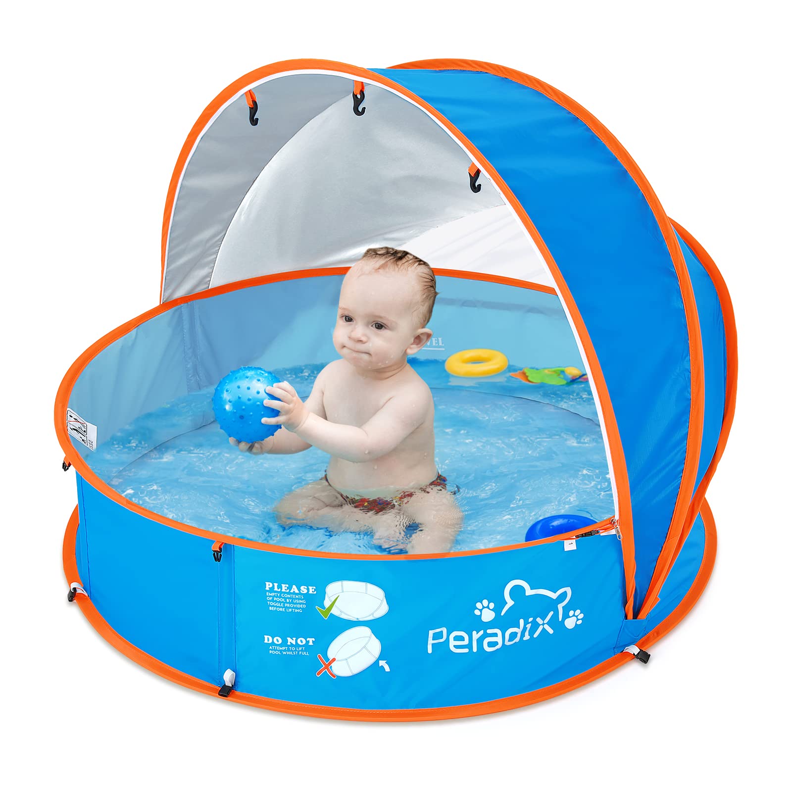 Peradix Piscina per Bambini 4 in 1 con Protezione UV, Blu