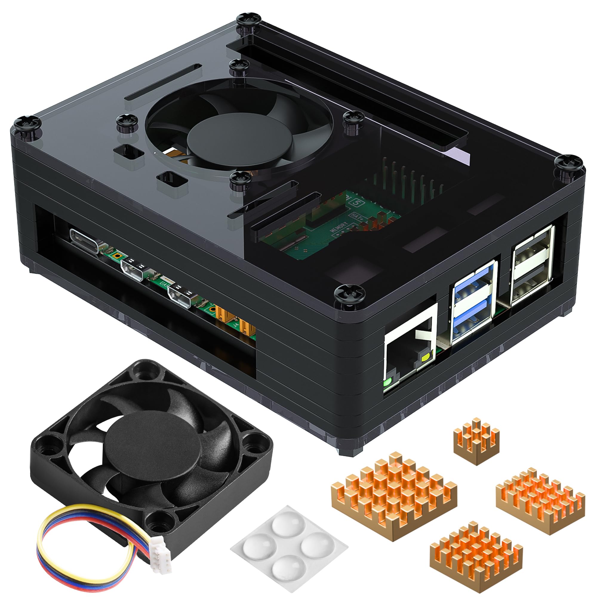 Miuzei Acrilico Case per Raspberry Pi 5 con Ventola e 4 Dissipatori di ...