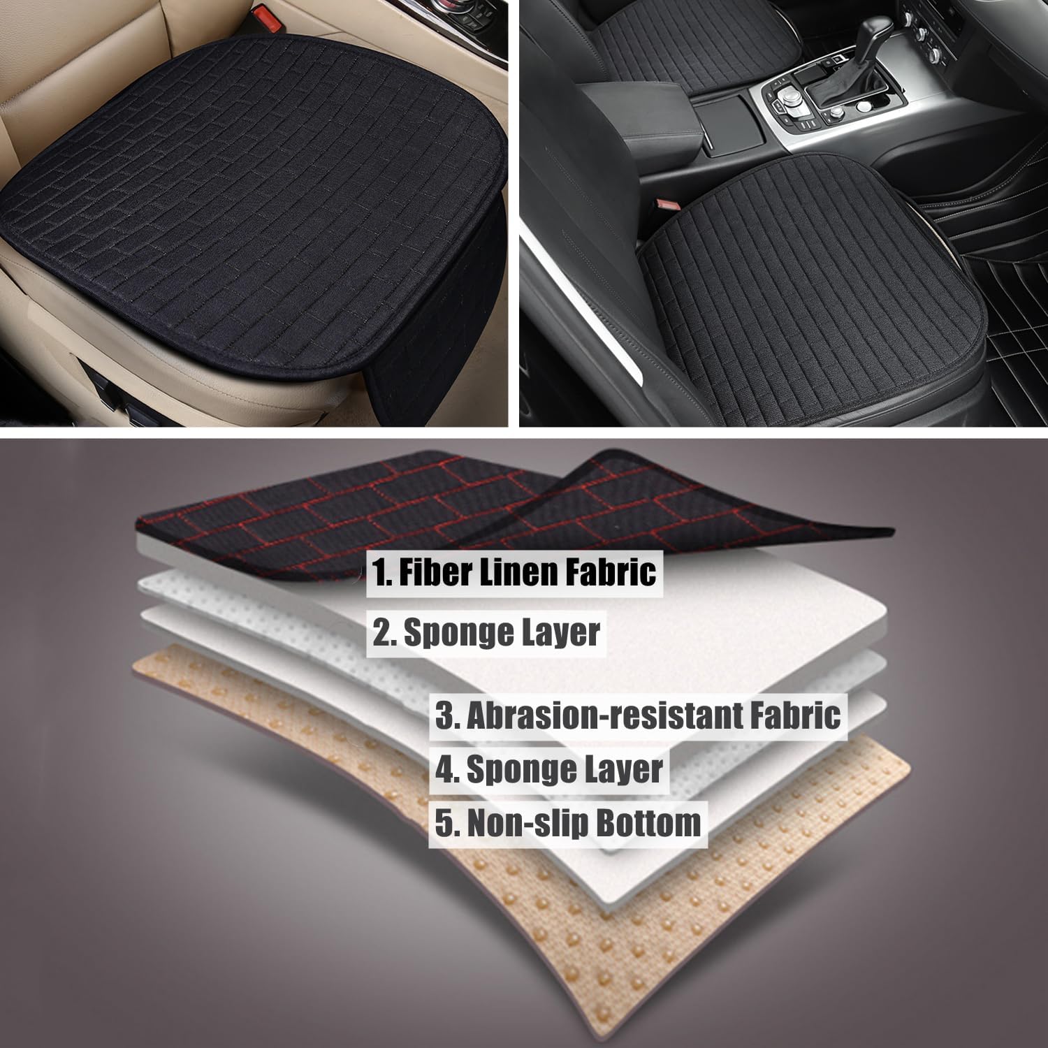 Coprisedile Auto Anteriore 2 Pezzi, Nero - immagine 4