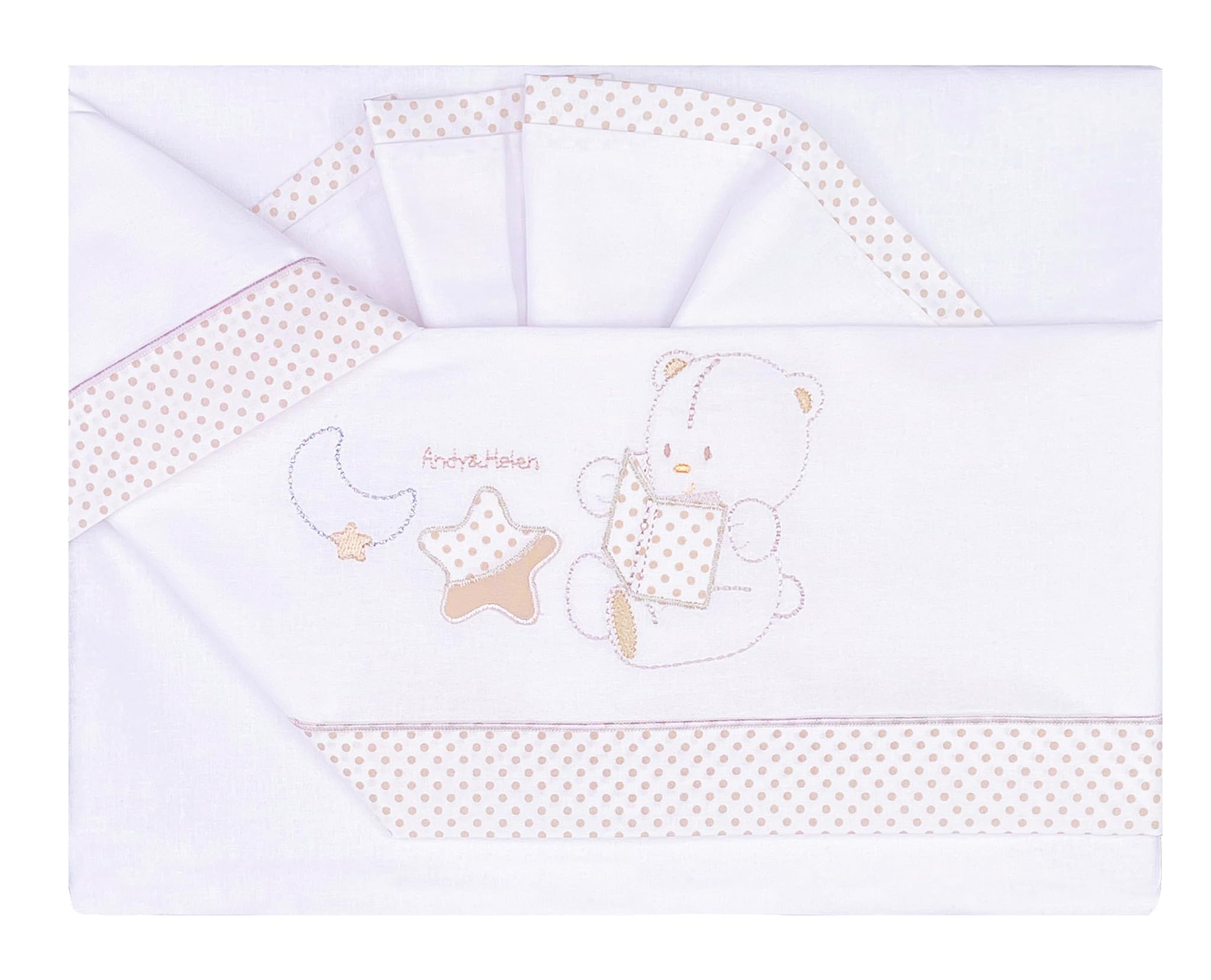 Andy & Helen Completo Lenzuolo Culla Ricamato, Panna