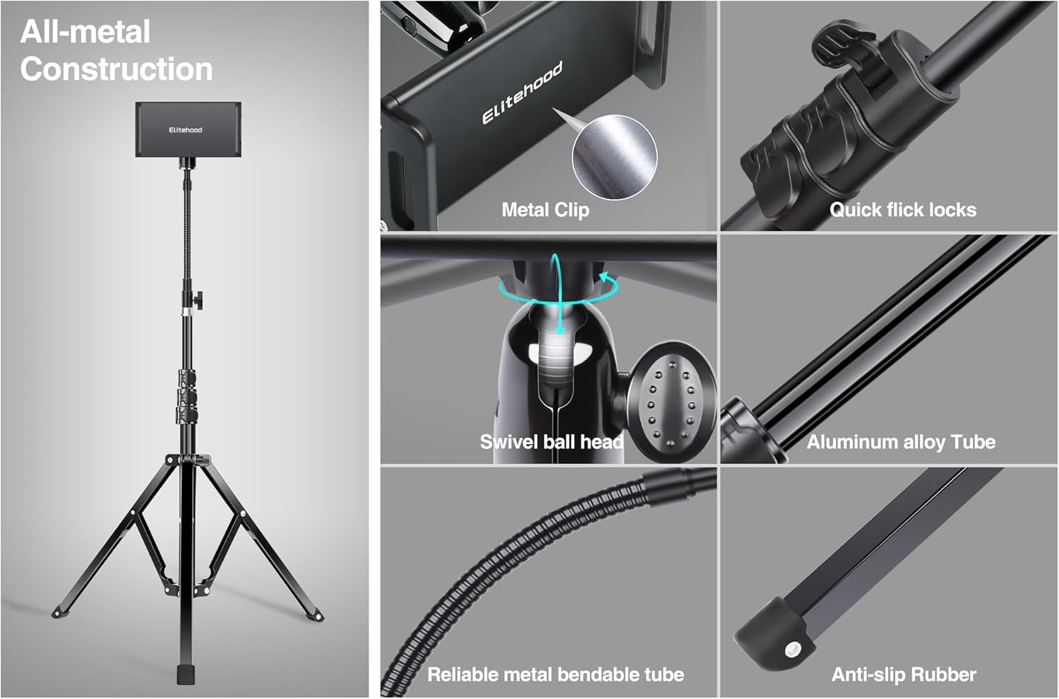 Elitehood Supporto Treppiede Metallo per iPad e Tablet 72'' - immagine 8