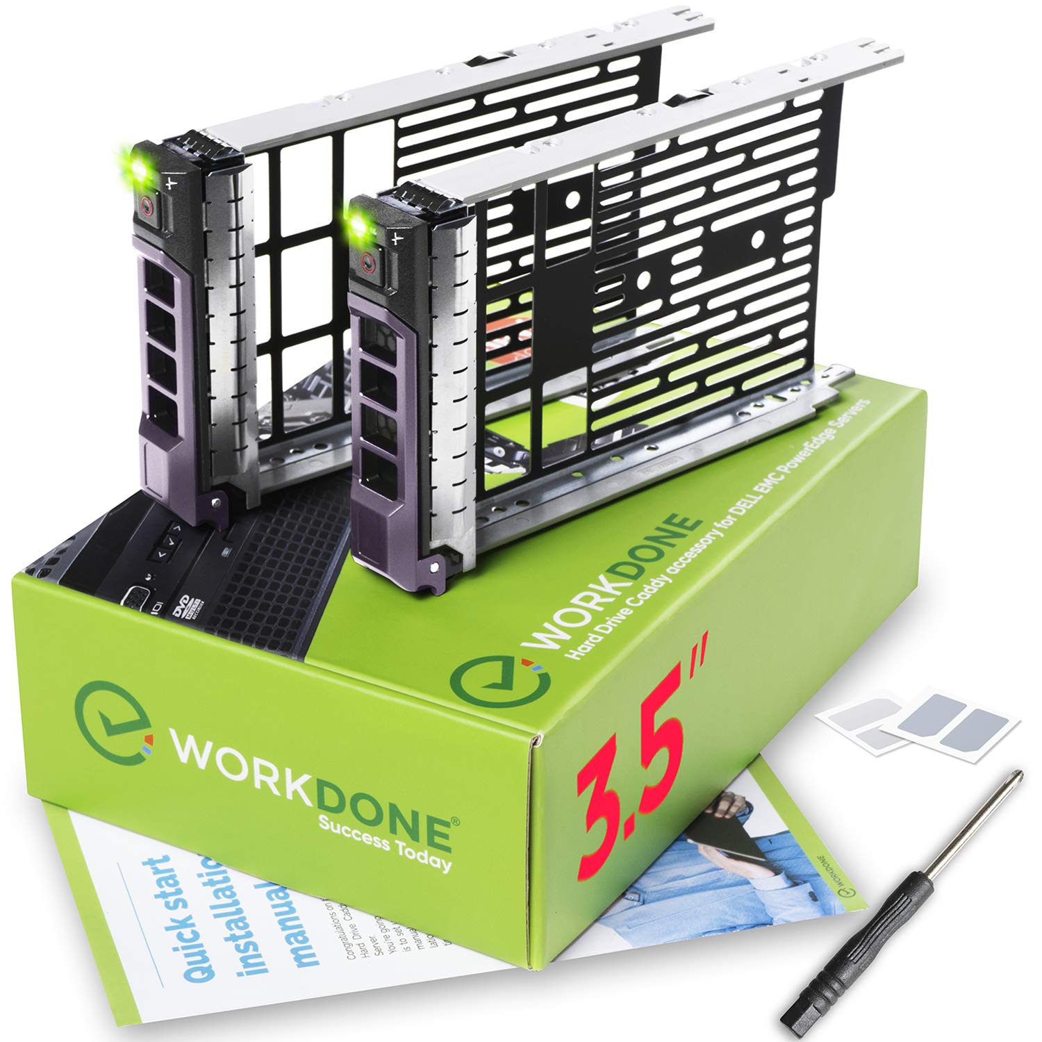 WORKDONE Confezione da 2 - Caddy Hard Disk 3,5 Pollici - Compatibile con dell PowerEdge - Manuale di Installazione - Etichette adesive – Cacciavite - Viti per Tray HDD