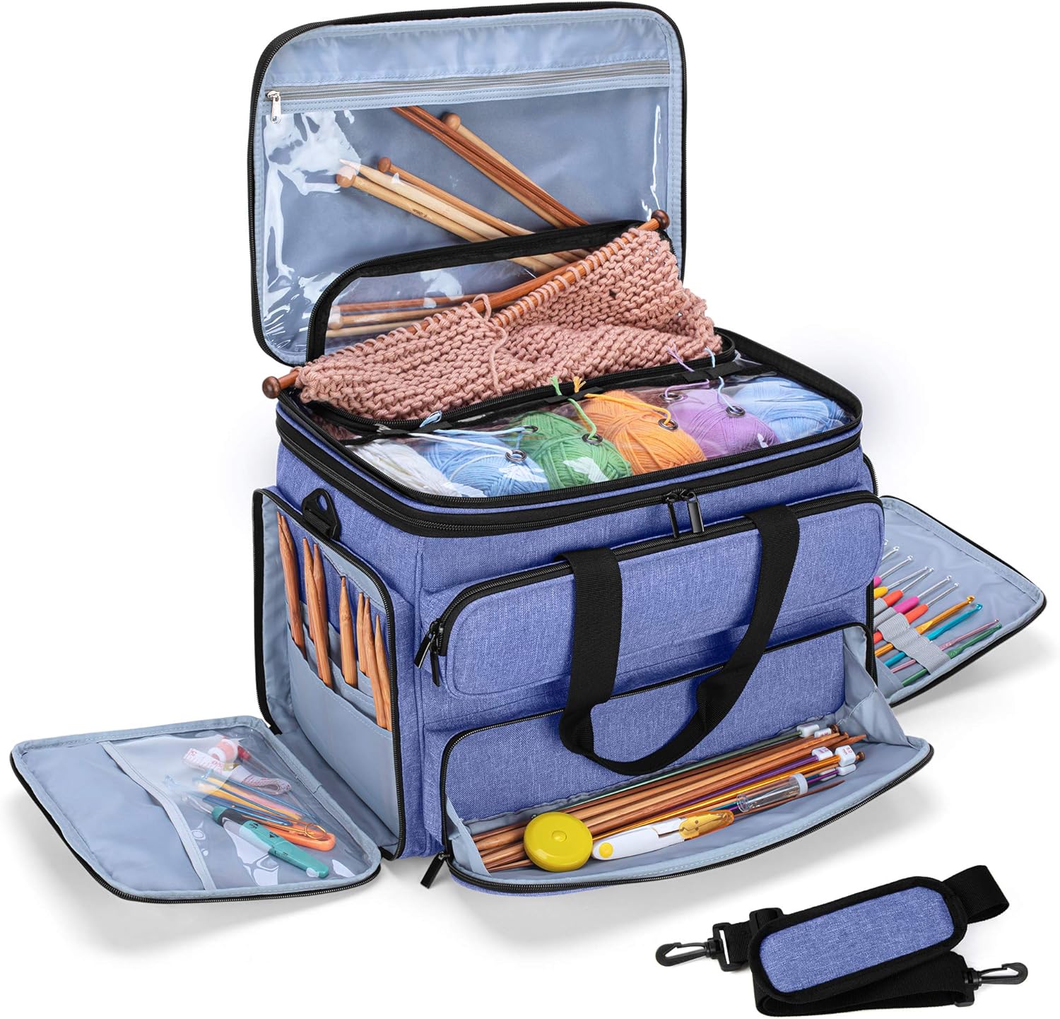 Yarwo Borsa per Lavoro a Maglia e Uncinetto, Blu - immagine 1