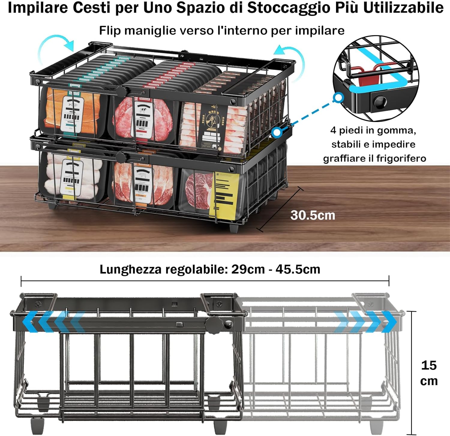 Doubfivsy Cestini per Congelatore Impilabili 2 Pezzi - immagine 2