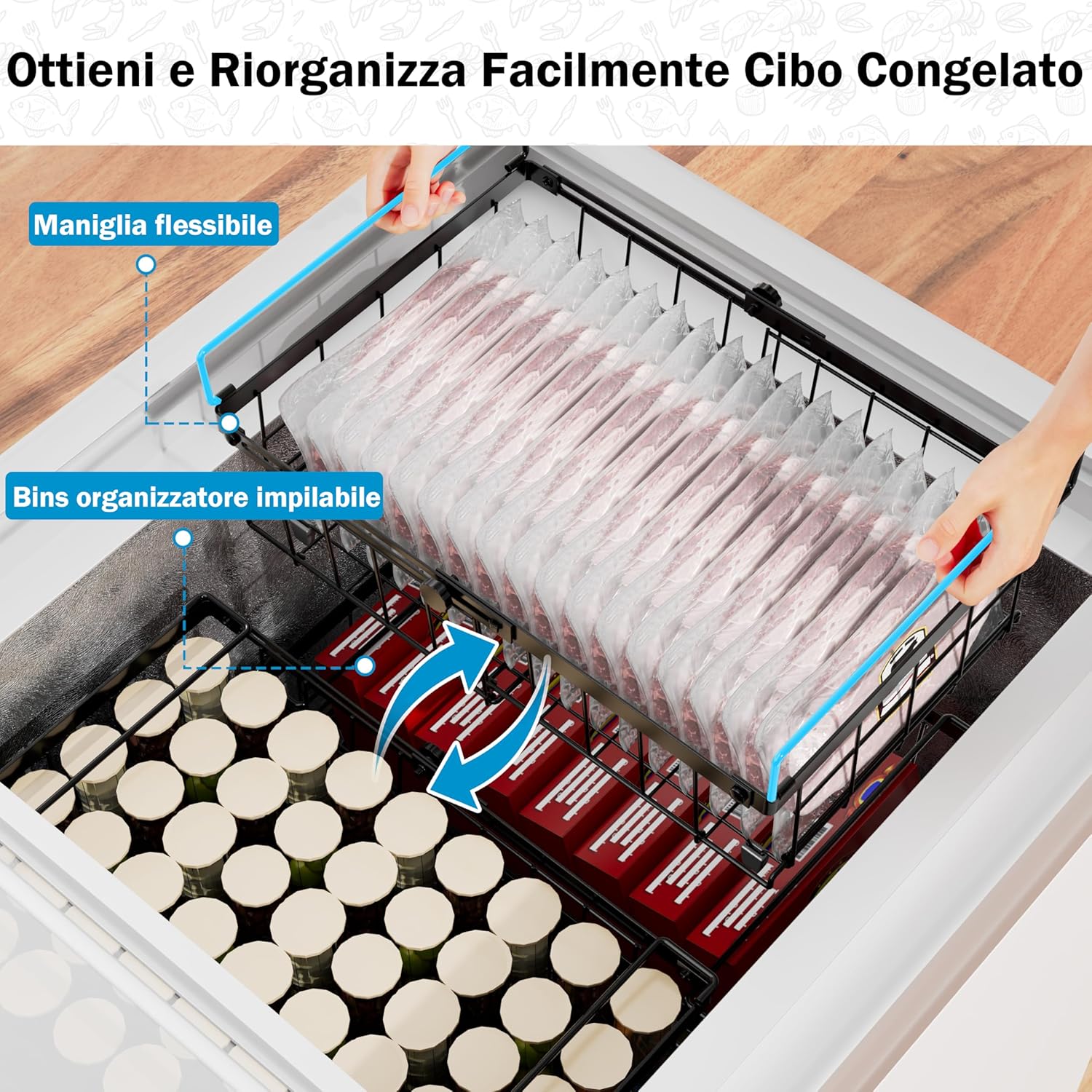 Doubfivsy Cestini per Congelatore Impilabili 2 Pezzi - immagine 3