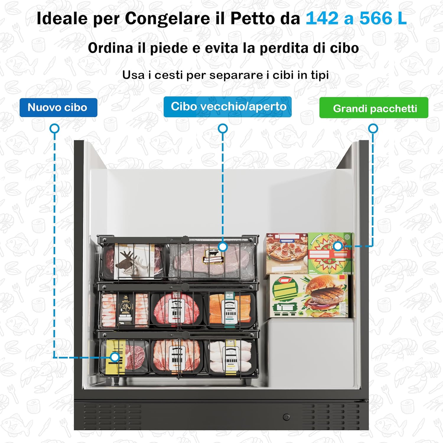 Doubfivsy Cestini per Congelatore Impilabili 2 Pezzi - immagine 4