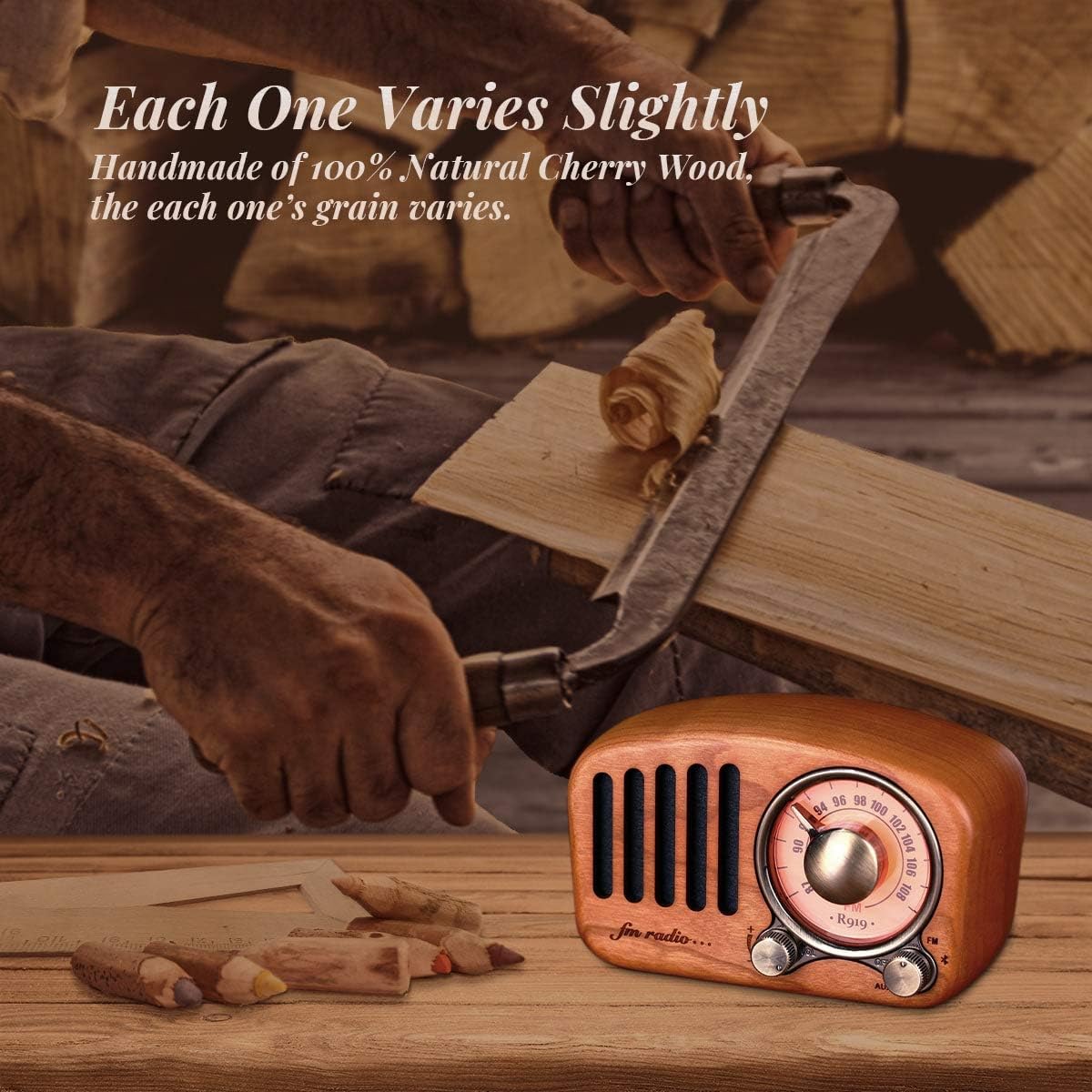 Prunus R-919 Radio Portatile FM Vintage Legno - immagine 3