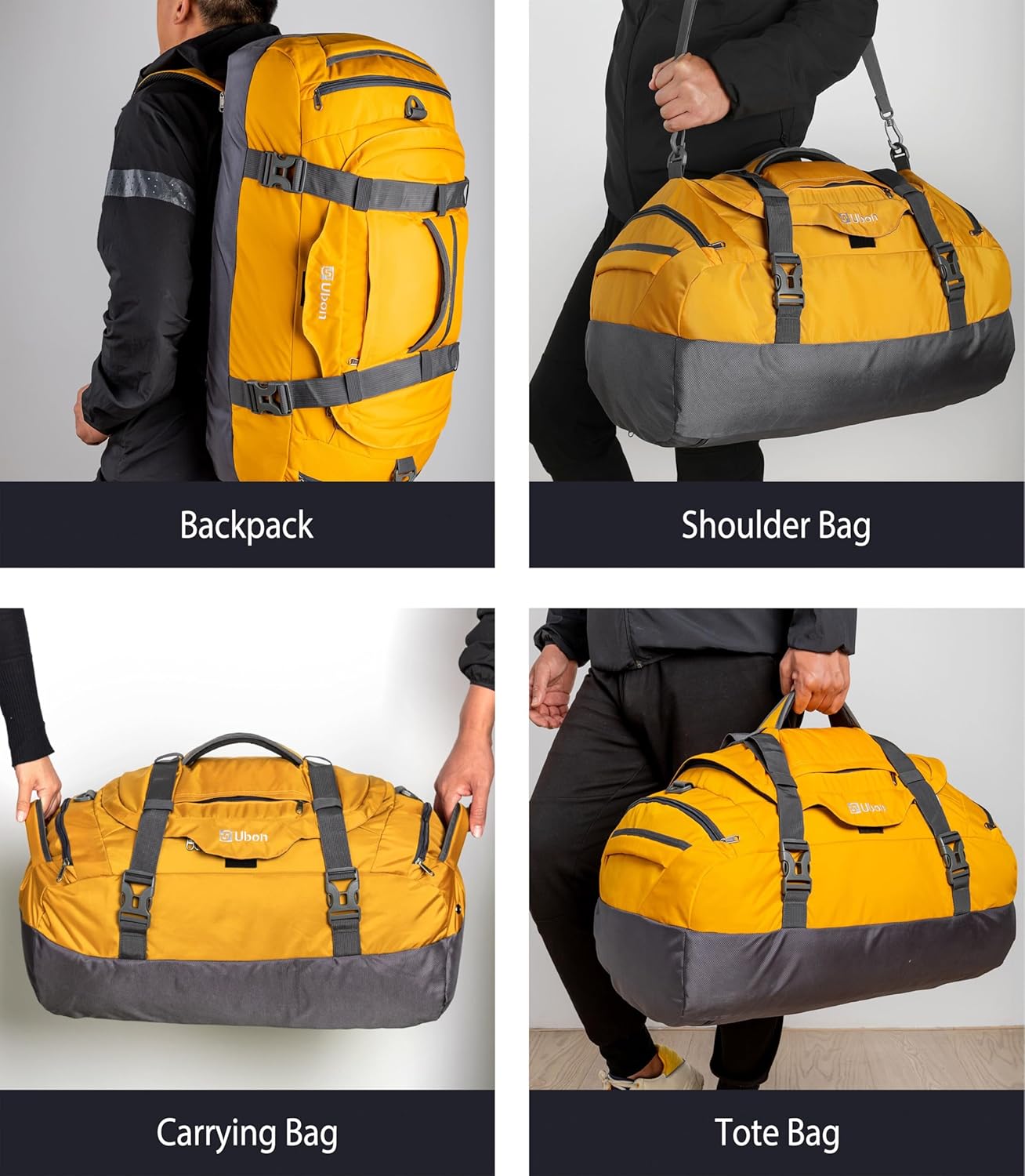 Ubon Borsone da Viaggio Grande 55L, Giallo - immagine 4