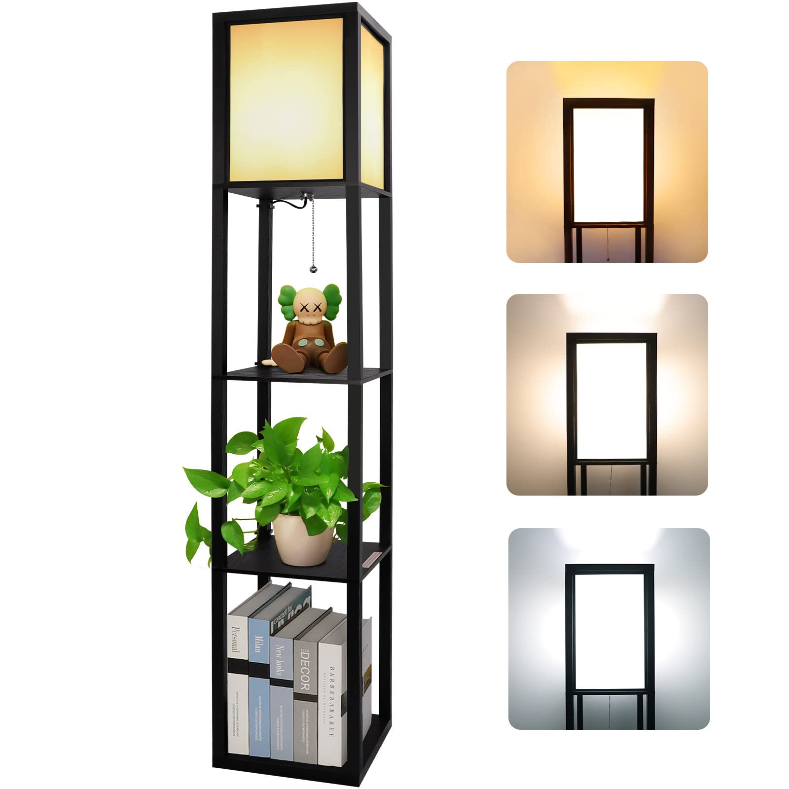 Lampada da Terra con Scaffale in Legno 1.6M