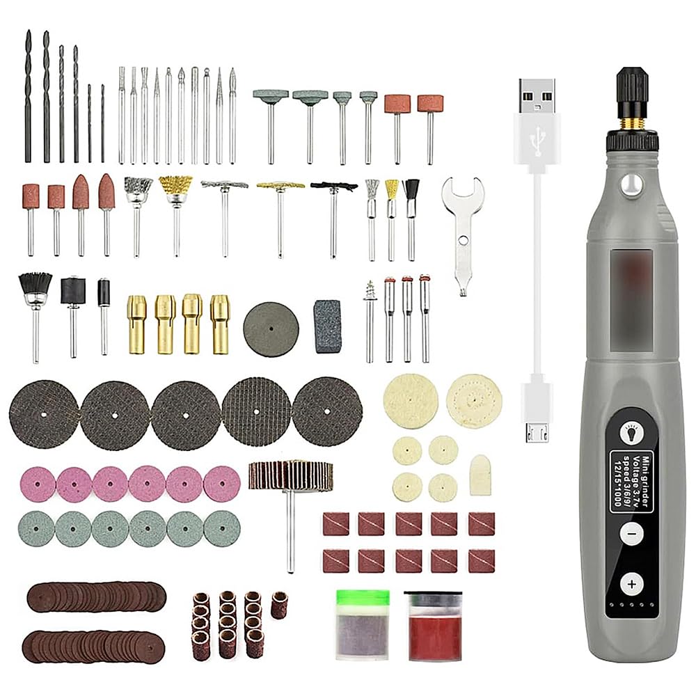 Utensile Rotante Senza Fili con 24 Pezzi di Accessori - Mini Smerigliatrice Elettrica 3,7 V 5 velocità 3600-15000 Giri/min, Ricaricabile Tramite USB per Lavori Fai da Te Incisione
