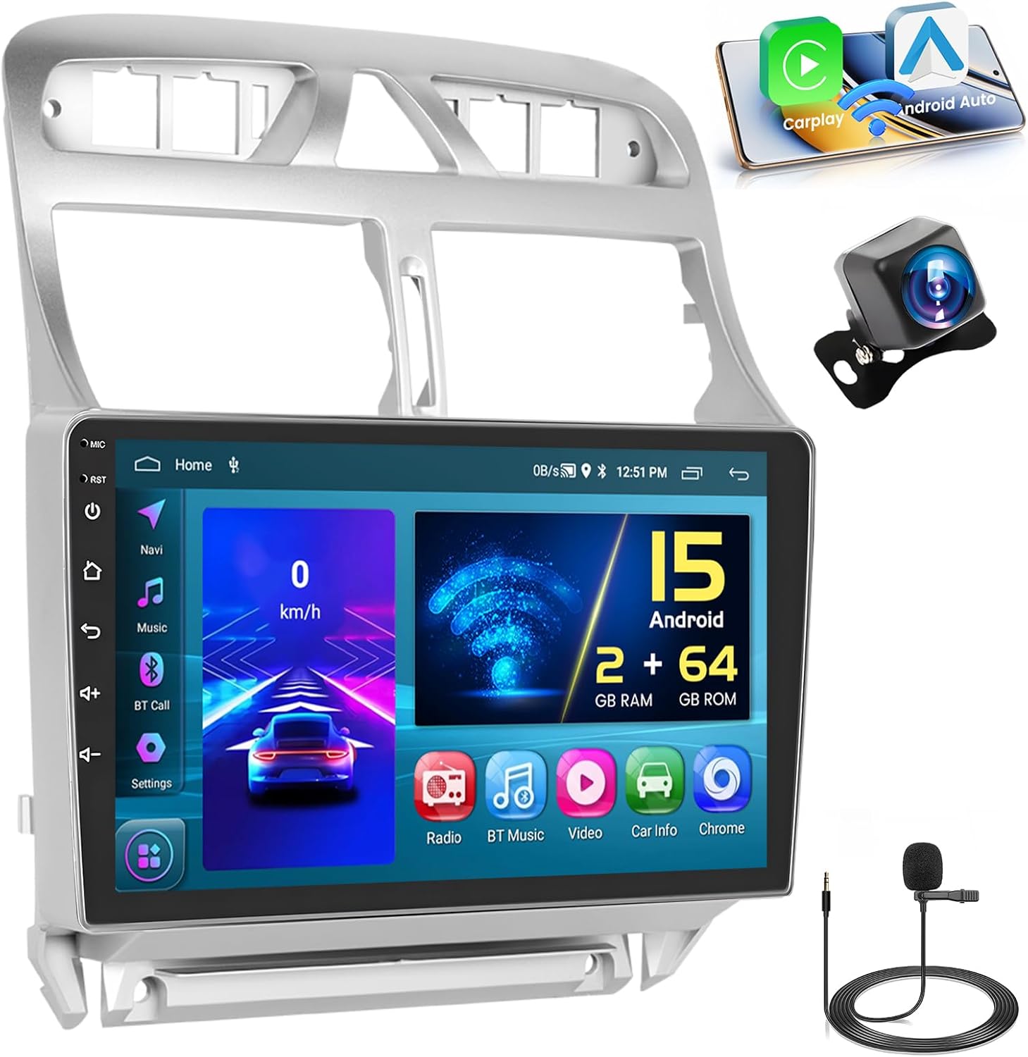 Hikity Android 15 Autoradio 9" per Peugeot 307 (2002-2013) - immagine 1