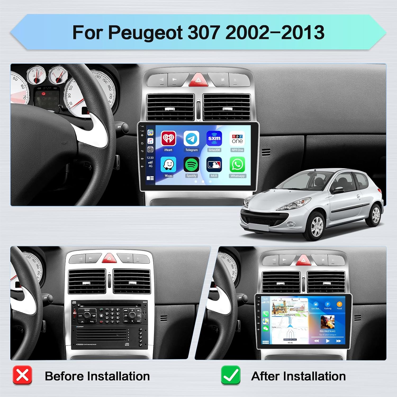 Hikity Android 15 Autoradio 9" per Peugeot 307 (2002-2013) - immagine 2