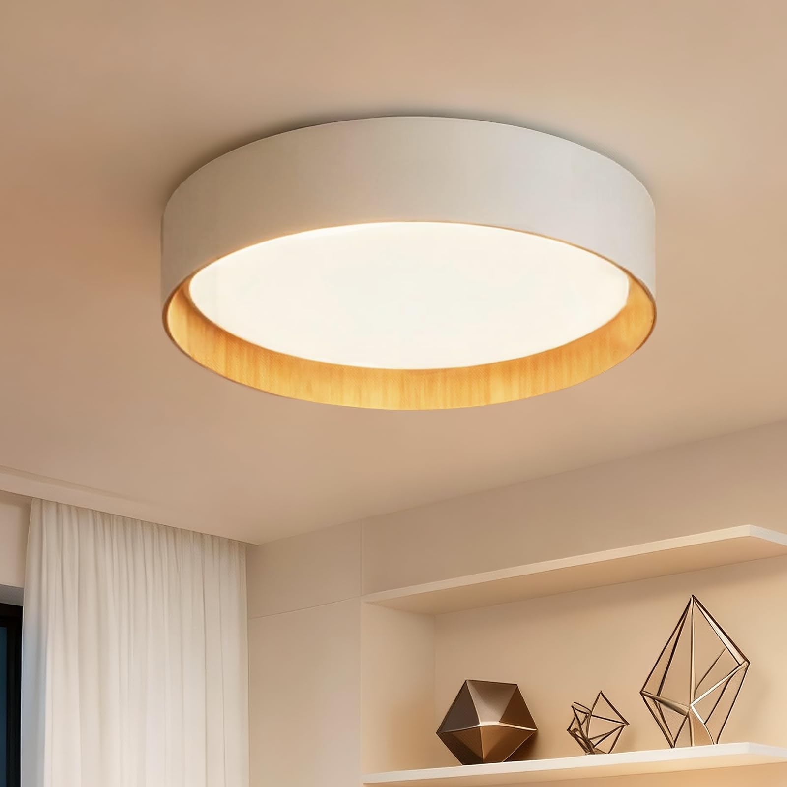Plafoniera LED Soffitto Legno Bianco Rotonda Ø28CM 15W